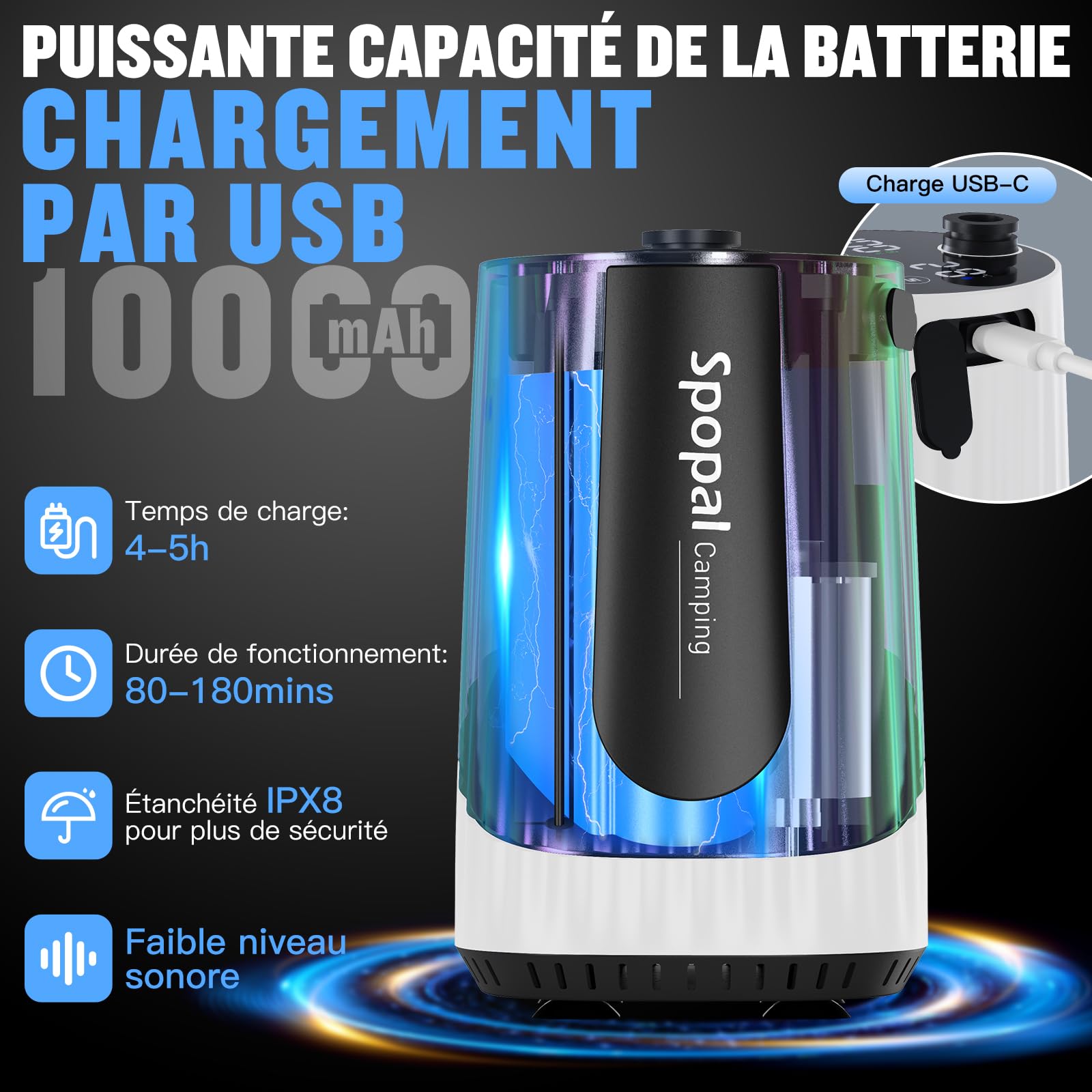 Douche Portable, Spopal Kit Douche De Camping, 10000mAh,Afficheur
