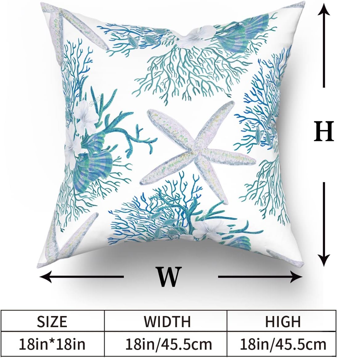 Nautical Coastal Throw Pillow Covers 18"x18" Set of 2 Beach Theme Blue Seashell Coral Starfish Pillow Cover Cotton Summer Couch Pillow Cases Outdoor Sofa Cushion Cover Modern Decor for Bed Living Room - Image 7