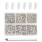Beadsland 7200pcs Flatback Rhinestones,Glass Rhinestone Nail Gems Round Crystal Rhinestones for Crafts,Mixed 6 Sizes with Wax Pencil Kit, SS3-SS10,Blue Moonlight