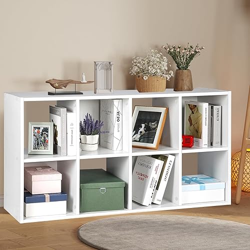 Vista 9 de PACHIRA E-Commerce Organizador de almacenamiento de 8 cubos, estantería blanca con marco de madera, armario abierto de pie, organizador de Rustic