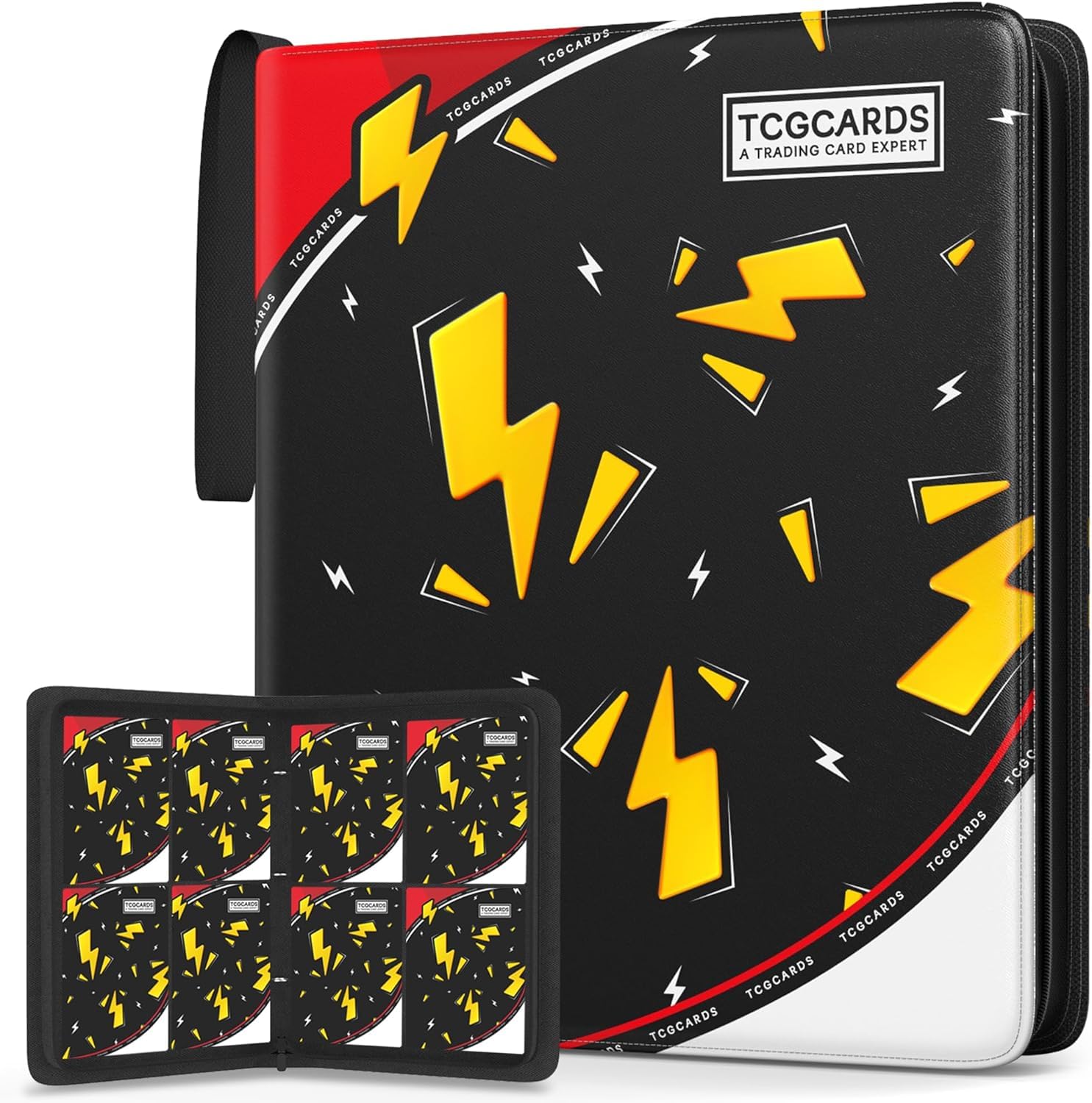 Trading Card Binder 4 Pocket,Card Binder 400 Pockets,Card Book Holder Cards with 50 Removable Sleeves,3-Ring Zip Design MTG/TCG/Sport Collectible Trading Card Albums Gifts (Black) — image 1