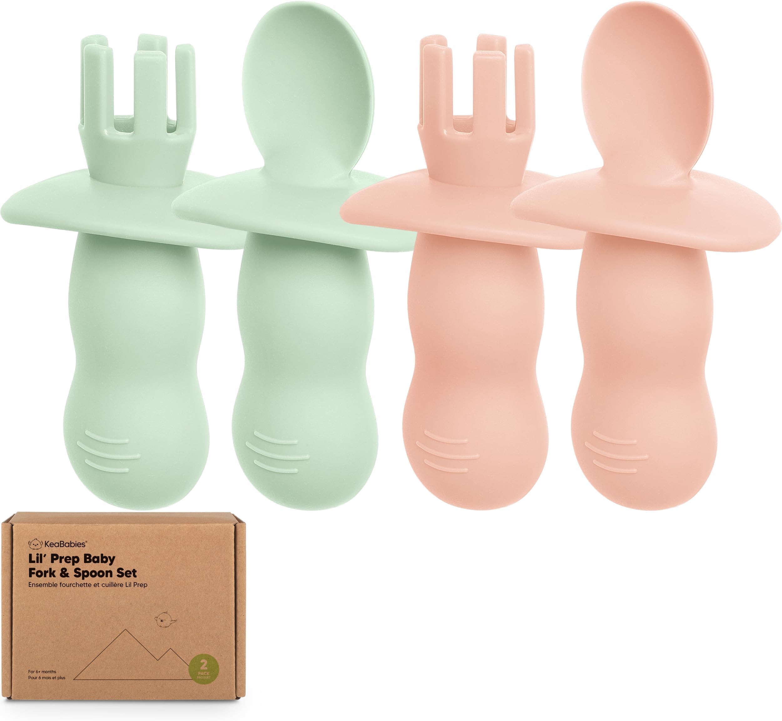 KeaBabies 4-Pack Silicone Baby Spoons and Forks Set - Baby Led Weaning Utensils 6-12 Months, Self Feeding Toddler Spoon & Fork for Training, Teething, Easy to Hold, BPA-Free Silicone(Mellow)
