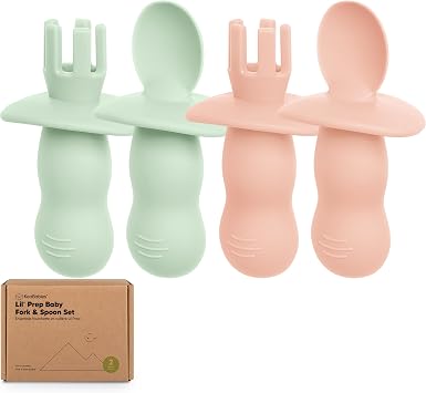 KeaBabies 4-Pack Silicone Baby Spoons and Forks Set BPA-Free Mellow