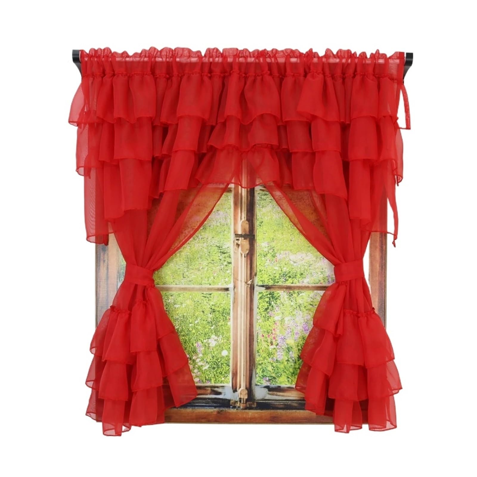 HEUchuan Ruffled Curtains Arc Flounce Style Voile Window Curtains, Sheer, Bedroom Treatments(NARROW PLEATED TAPE_W180CM X H100CM)