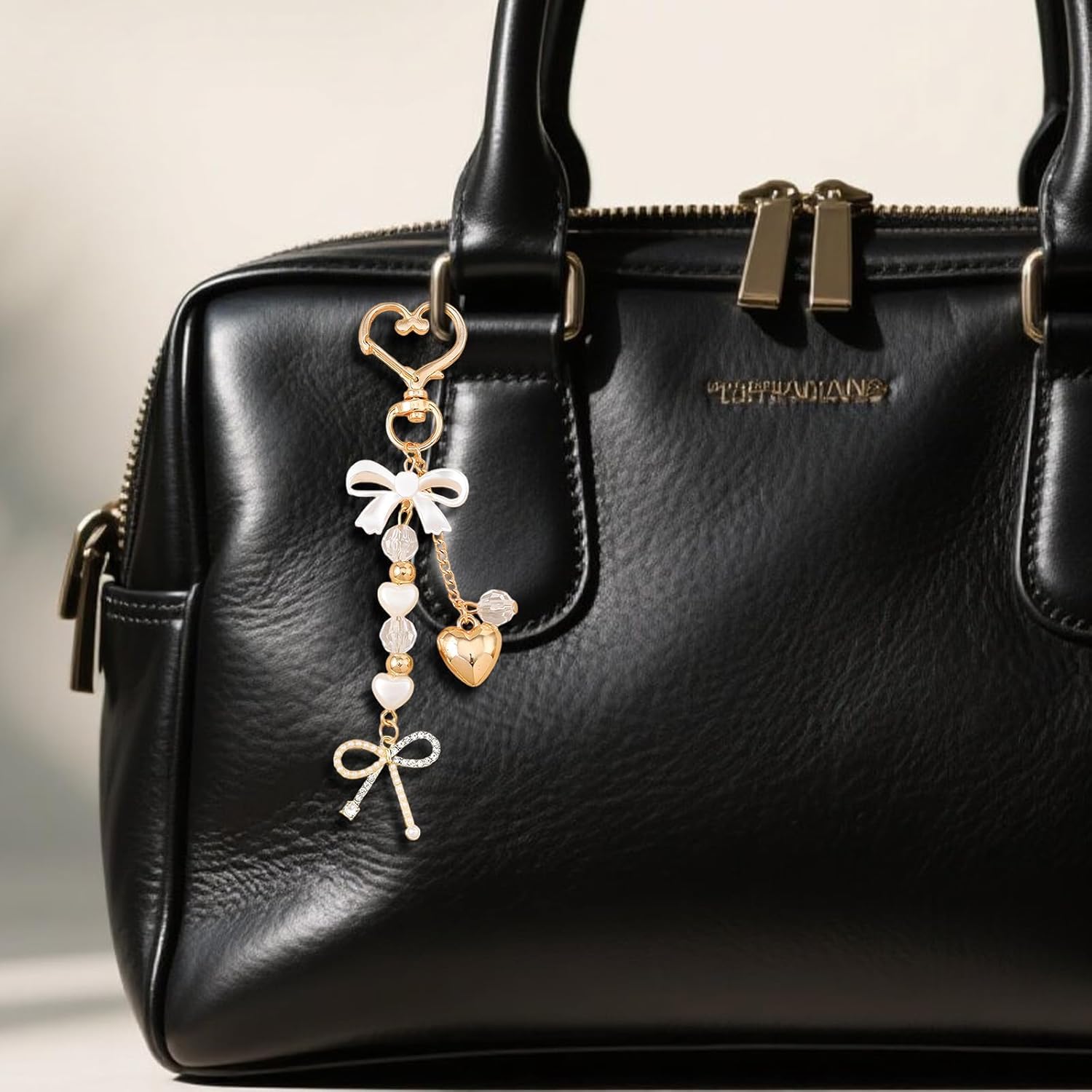 Angyape Cute Bow Keychain Heart Keychain Gold Bag Charms for Handbags Beaded Purse Charms Accessories Elegant Gifts for Women - Image 3