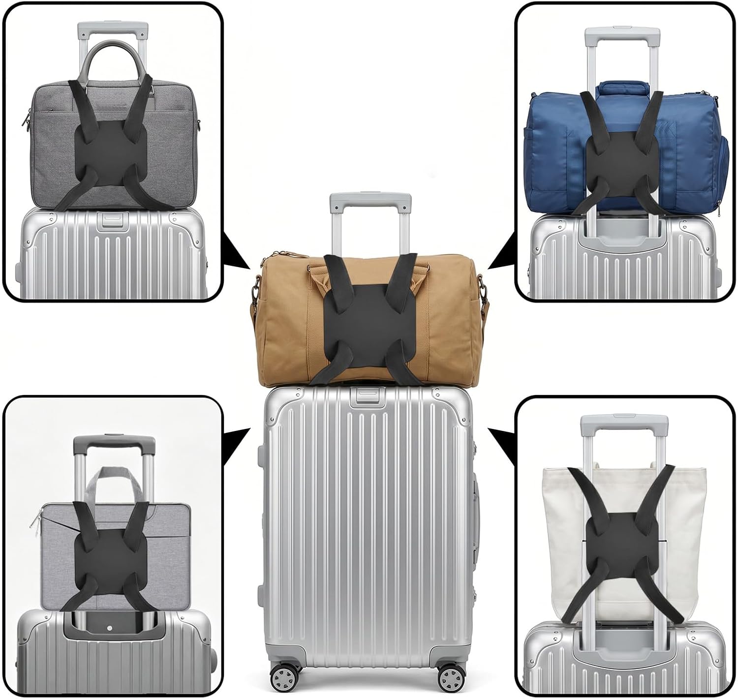 4Pcs Luggage Bungee Straps for Suitcases, Adjustable Connector Strap Belt for Add a Bag Carry On Travel Trolley