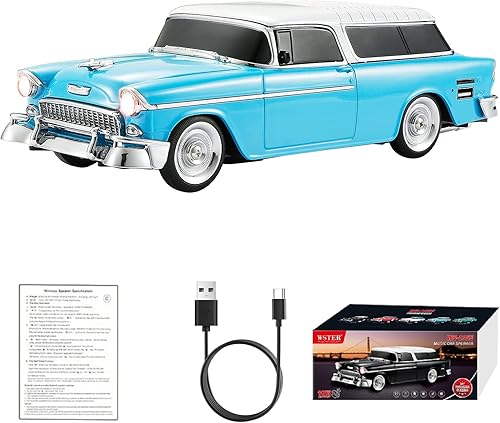 Miniatura 12 de WS-1955 Retro Sedan Bluetooth Replica Altavoz - Modelo de coche inalámbrico portátil con sonido HD, TWS, FM, luz LED de fiesta, USB/TF, tipo C,