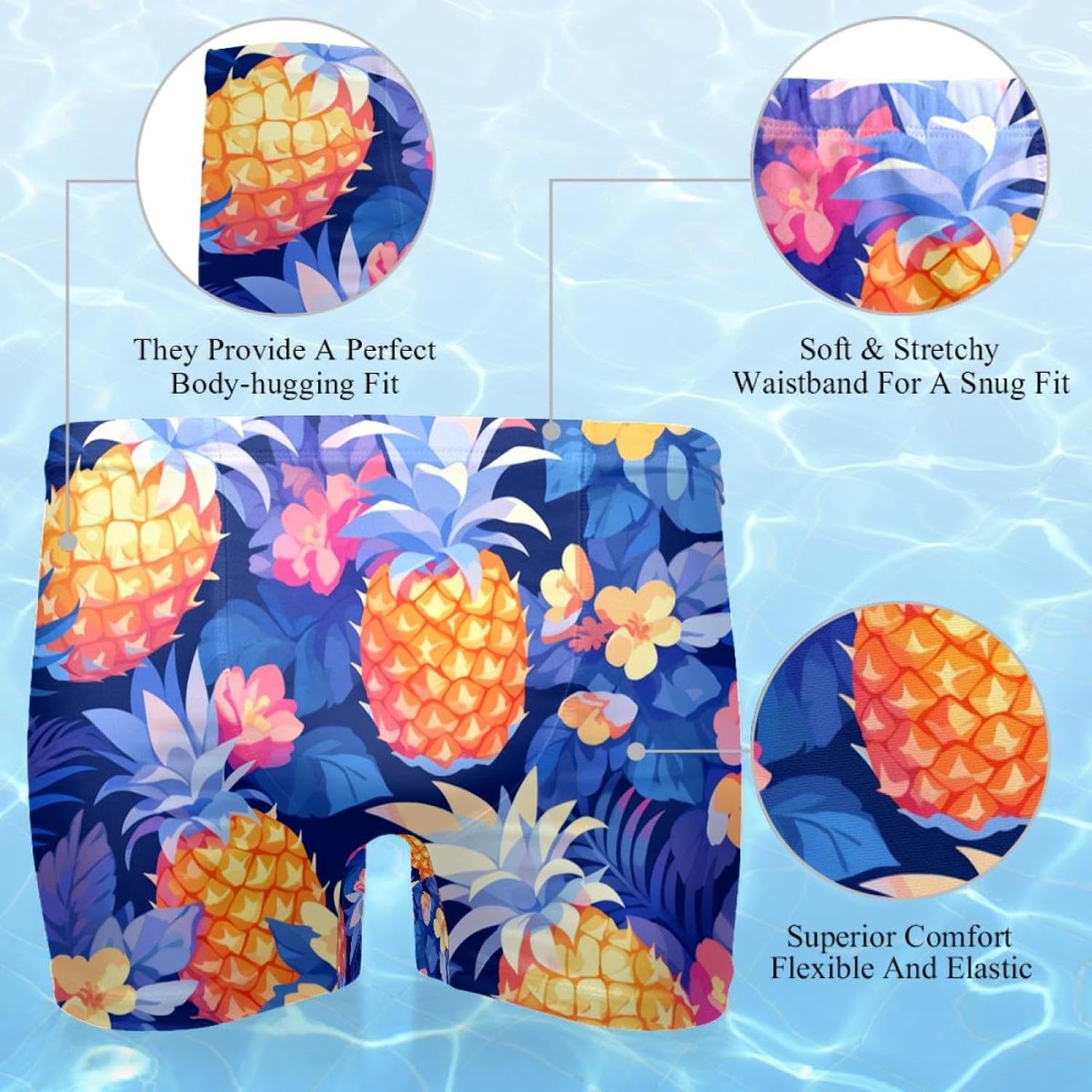 Mens Pineapple Flowers-1149 Swim Trunks Elastic Waistband Short Mens Bathing Suit, S,
