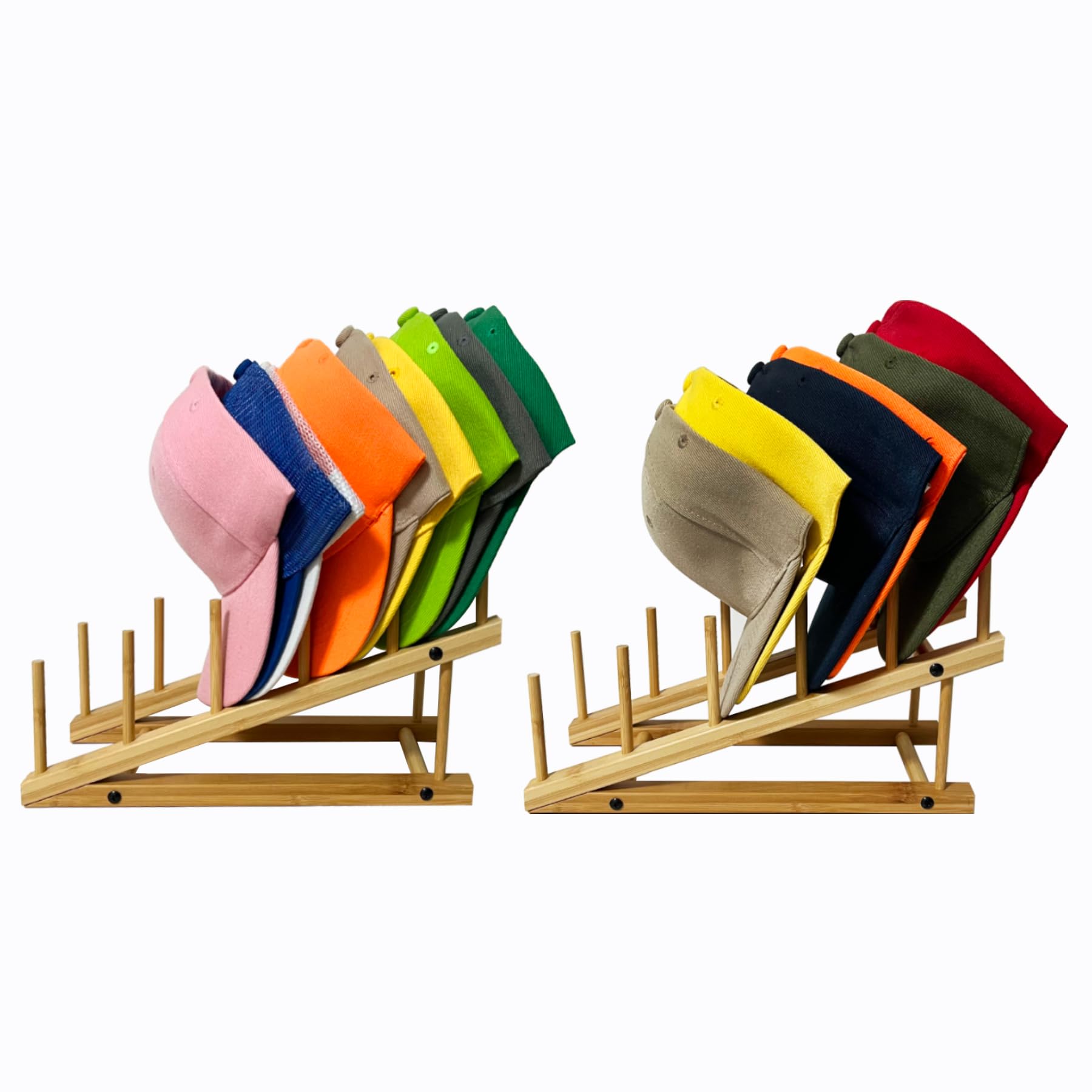 Bamboo 2 Pack Hat Racks for Baseball Caps, Compact Hat Display Organizer Free Standing up to 30 caps, Hat Storage Rack, Patented