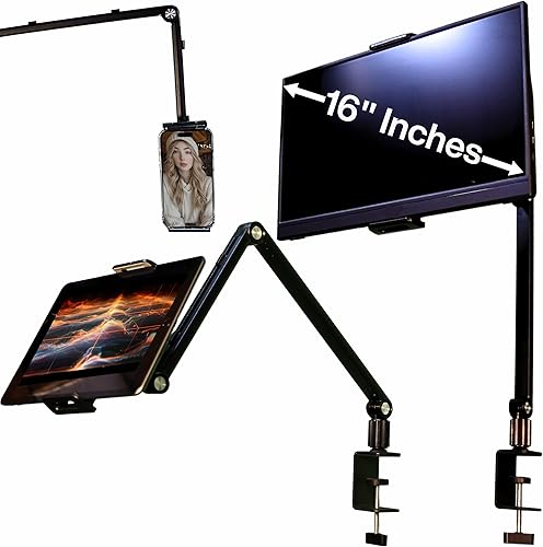 Soporte para monitor portátil de 16 pulgadas, soporte de aluminio resistente con ajuste de ángulo infinito, gestión de cables integrada, compatible