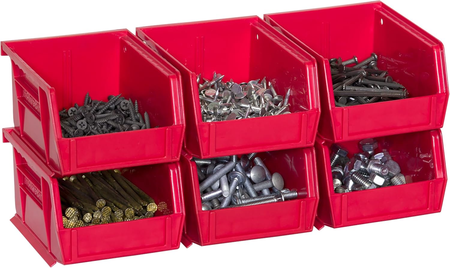 Akro-Mils 30224 AkroBins Stackable Storage Organizer Bin & 30210 AkroBins Plastic Hanging Stackable Storage Organizer Bin, 5-Inch x 4-Inch x 3-Inch, Red, 24-Pack