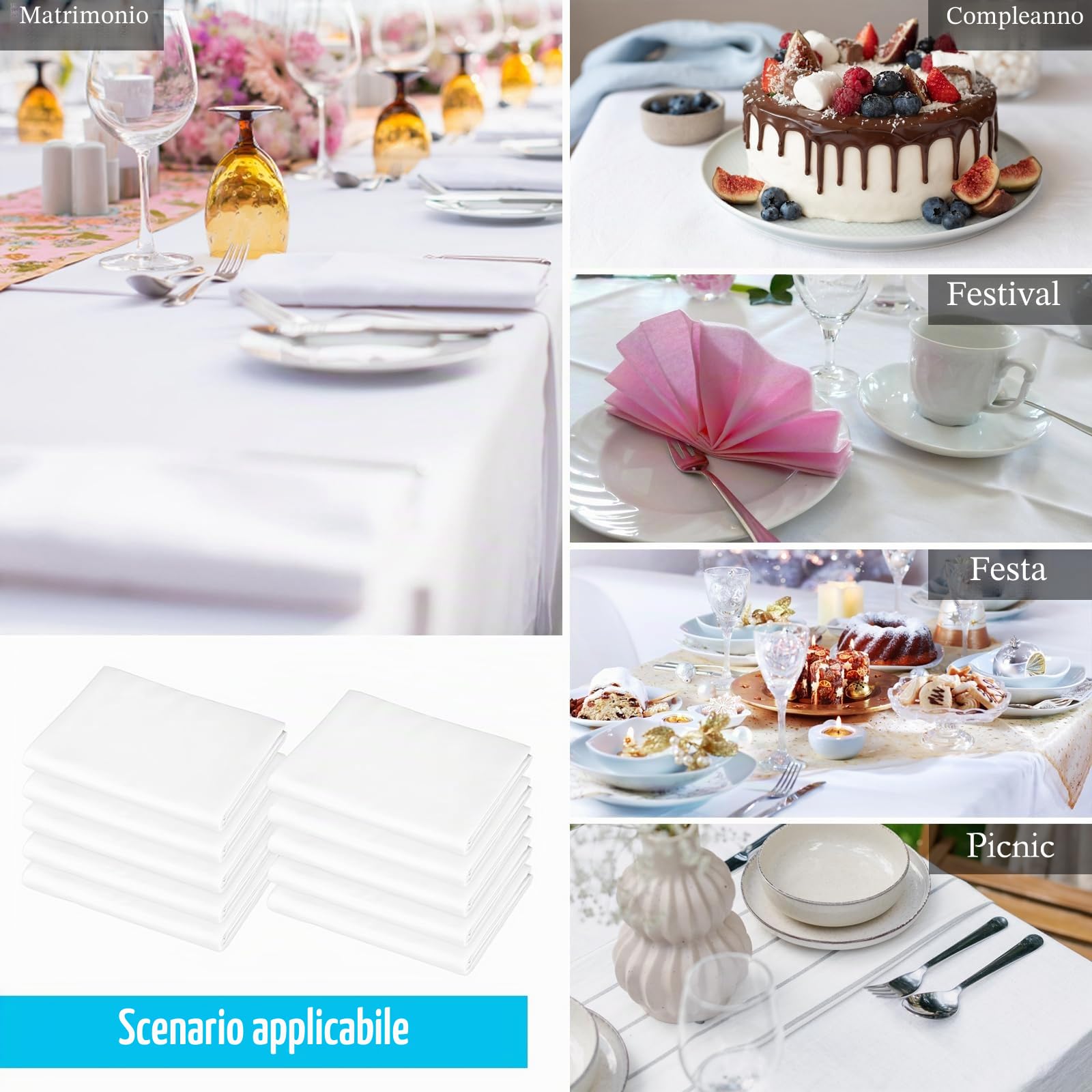 Confezione da 10 tovaglie monouso bianche rettangolari in plastica 137 cm x 274 cm, per compleanni, matrimoni, feste, barbecue, picnic