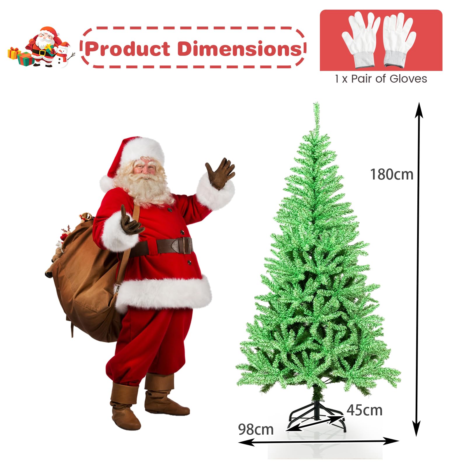 GIANTEX Sztuczna choinka 180 cm, świecąca w ciemności, sztuczna choinka z 692 gałązkami, z metalowym stojakiem, sztuczne drzewko dekoracyjne na Boże Narodzenie