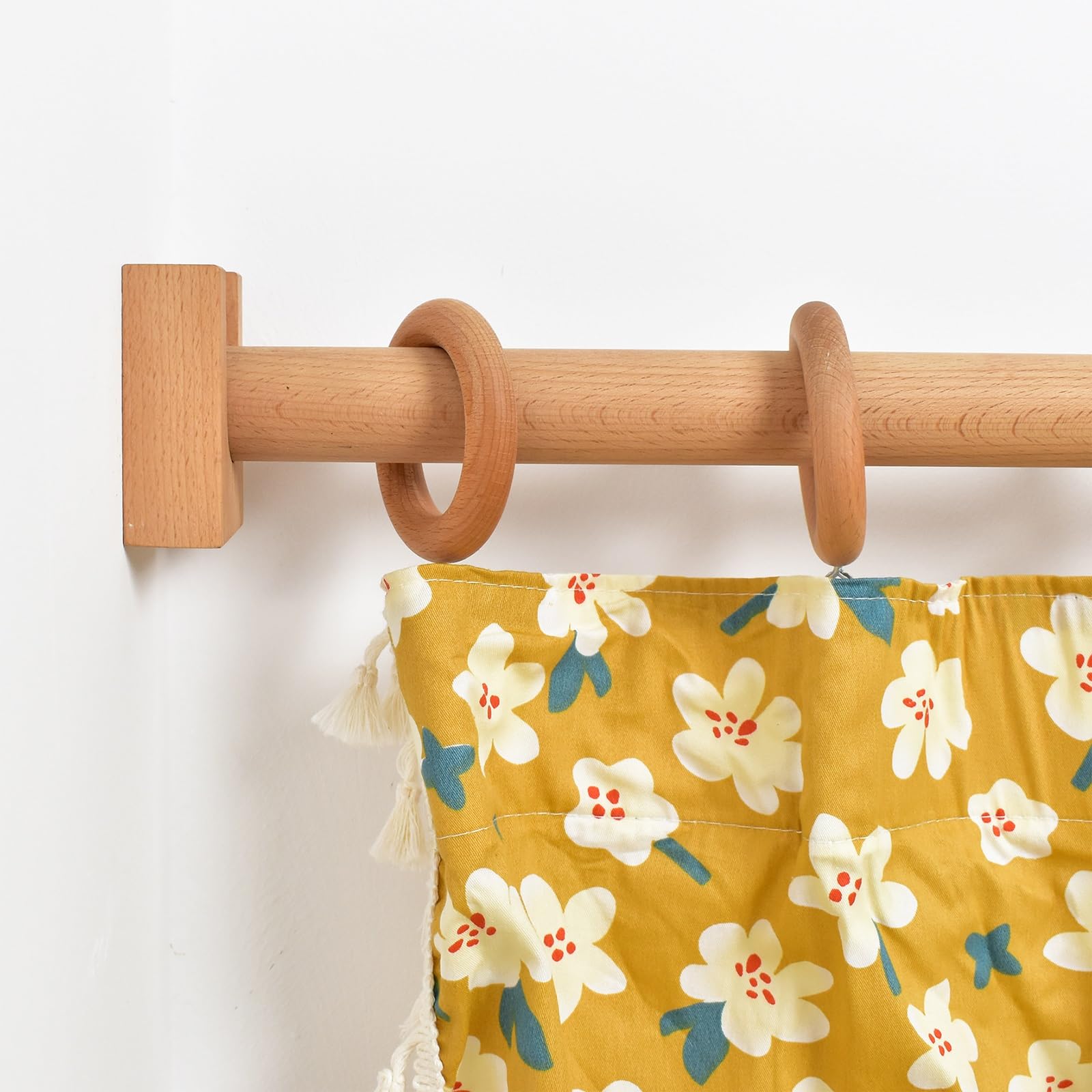 Tringle à Rideau à Bride en Bois de hêtre Massif, Tringle Romaine, Tringle Simple, Installation latérale, Ensemble Complet de Supports de Fixation(80CM)