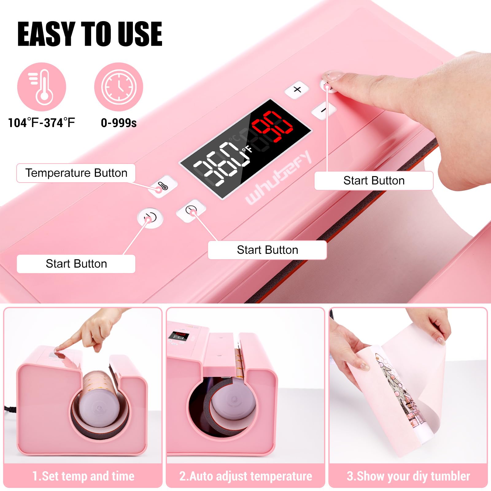 Pressa automatica per tazze, tazze, tazze, tazze da caffè, borracce e borse, controllo preciso dell'ora e della temperatura, regolazione della pressione premendo un pulsante (rosa)