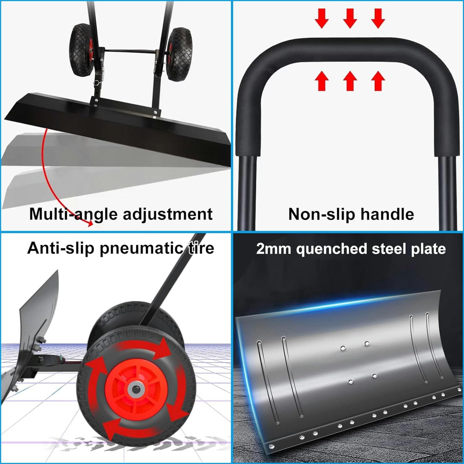 Schneeschaufel-Schieber zum Schneeräumen, robuster rollender Schneeschieber mit 10-Zoll-Anti-Rutsch-Rädern, jetzt Entfernungswerkzeug-Pflug für Einfahrten, Gehwege, Bürgersteige, Terrassen, 100 x 4