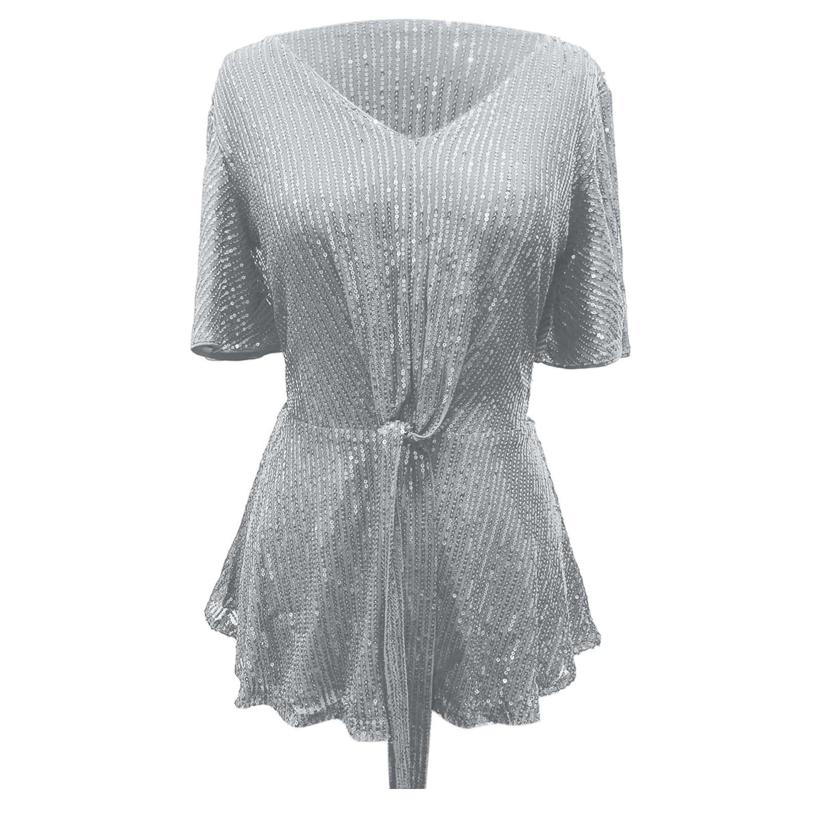 Generisch Top brillante para mujer, parte superior con purpurina, blusa de fiesta, blusas y túnicas, elegante jersey de Navidad, cuello en V, traje de Nochevieja