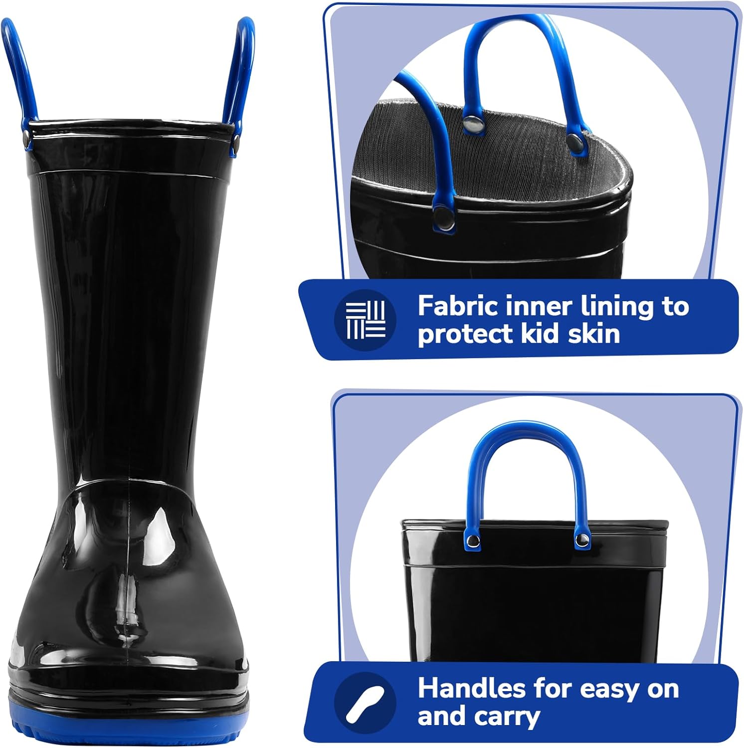 K KomForme Girls Boys Rain Boots Waterproof with Easy on Handles for Toddler/Little Kid/Big Kid