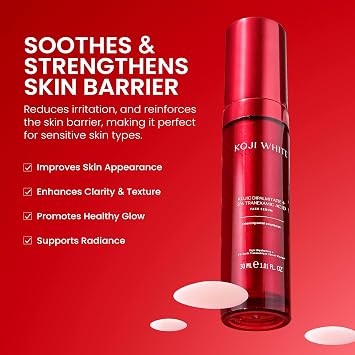 Koji White 2% Kojic Acid Serum + 3% Tranexamic Acid, 5% Niacinamide | Hydrating Facial Soothing Moisturizer for Uneven Skin - Vegan Skin Care, Fragrance Free, Unscented for Sensitive Skin - 1.01 Fl Oz