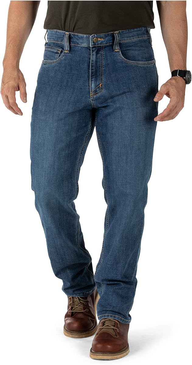 5.11 Tactical Mens Defender-Flex Regular Fit Jean Professional Pants, Denim | Style 74477ABR, Stretch Denim, 7 Pockets, Regular Fit, Concealed Carry EDC, Mechanical Stretch