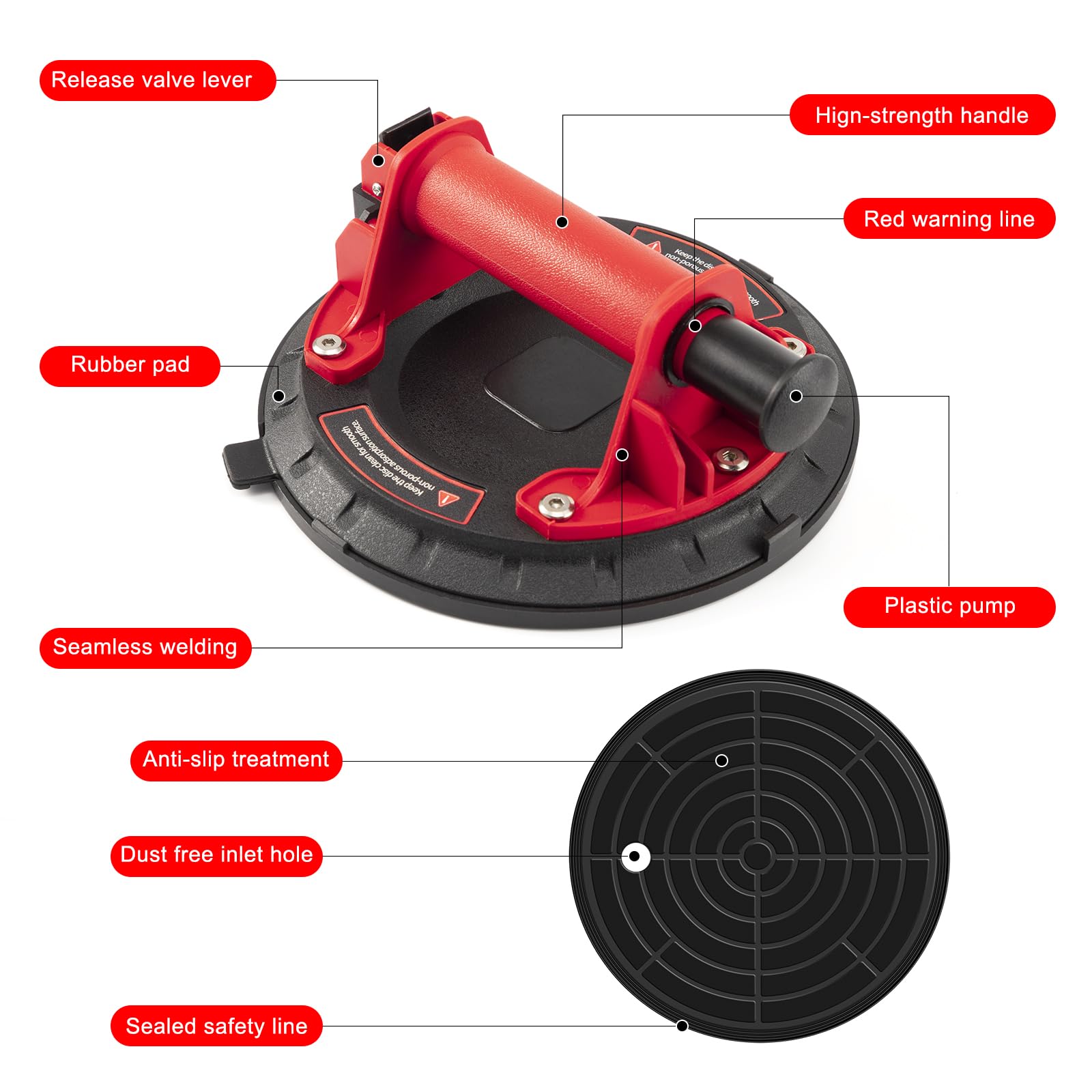 Ventosas 2 piezas | Capacidad de Carga Máxima 150 kg | Elevador de Vidrio con Ventosa al Vacío de 8 Pulgadas,Ideal para Vidrio, Laminado y Azulejos con Caja de Herramientas
