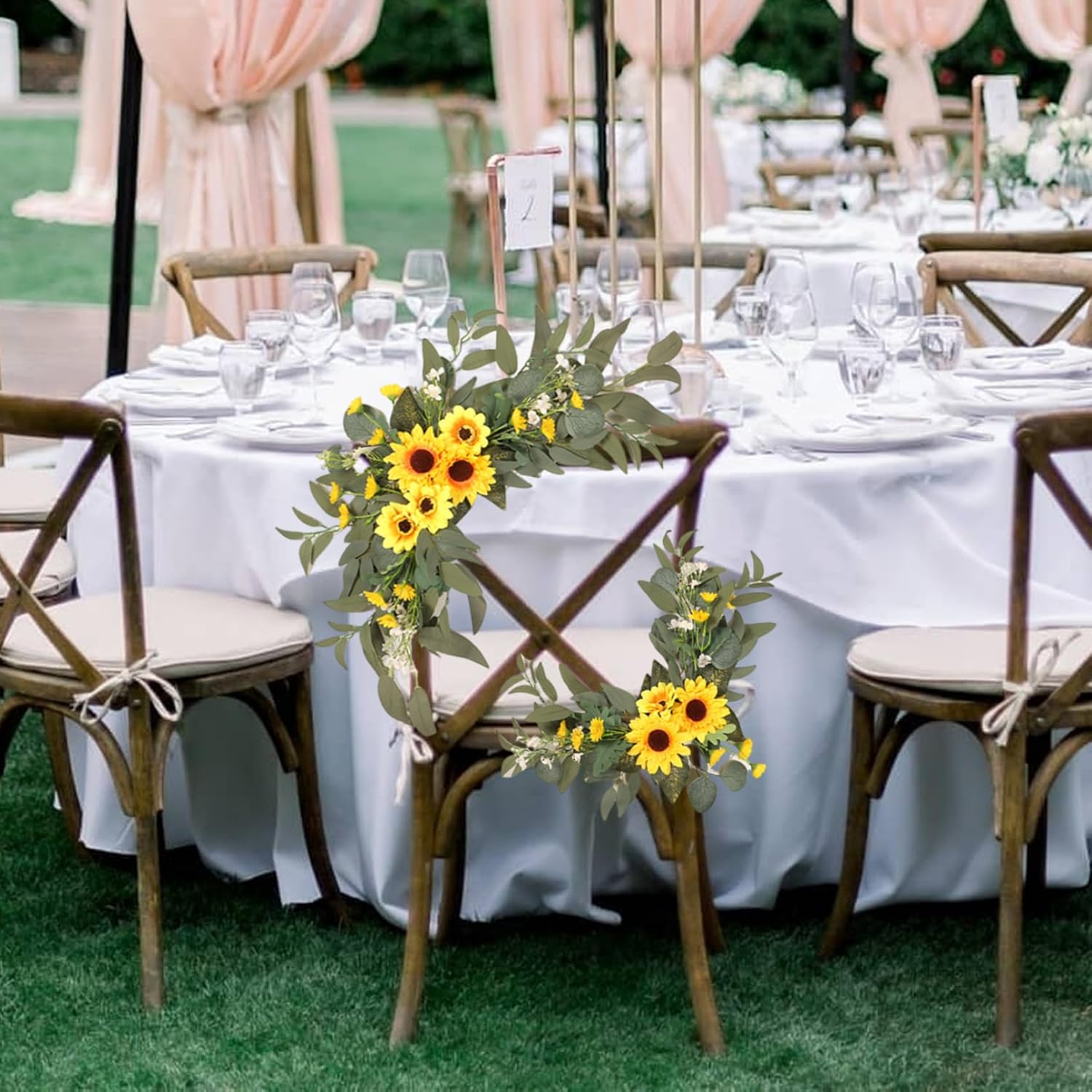 Wedding Arch Flowers 2PCS Realistic Artificial Sunflower Flowers for Wedding Welcome Sign Decorative Green Leaves Silk Flower for Wedding Ceremony,Sunflower