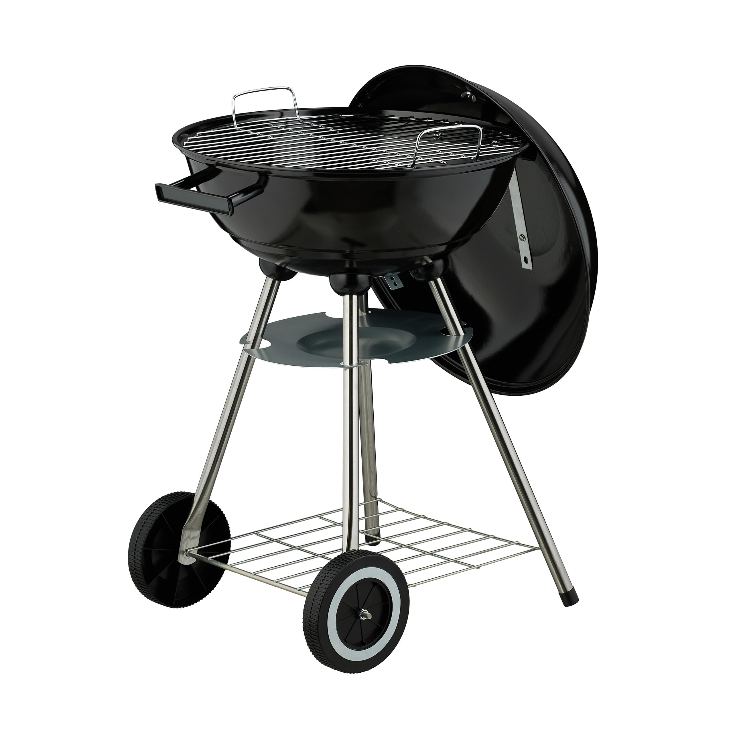 Relaxdays Barbacoa Carbón, 44 cm Ø, Parrilla con Recogedor de Cenizas, Asador Carne, Verdura, con Ruedas, BBQ, Negro