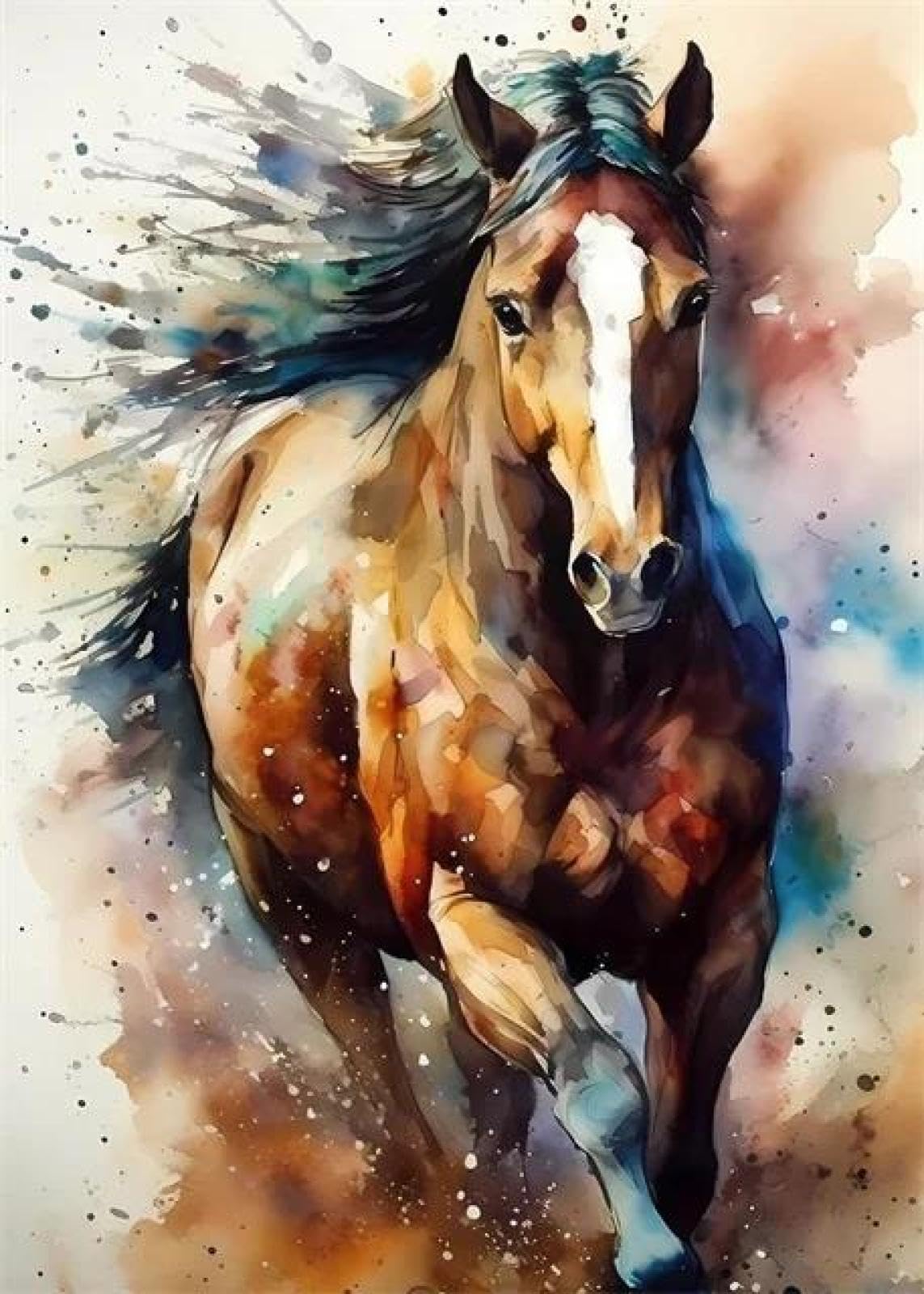 SHINERING Abstract Watercolor Horse Animal Canvas Painting Posters Print Wall Art Picture Living Room Decor A12 50X70Cm Unframed