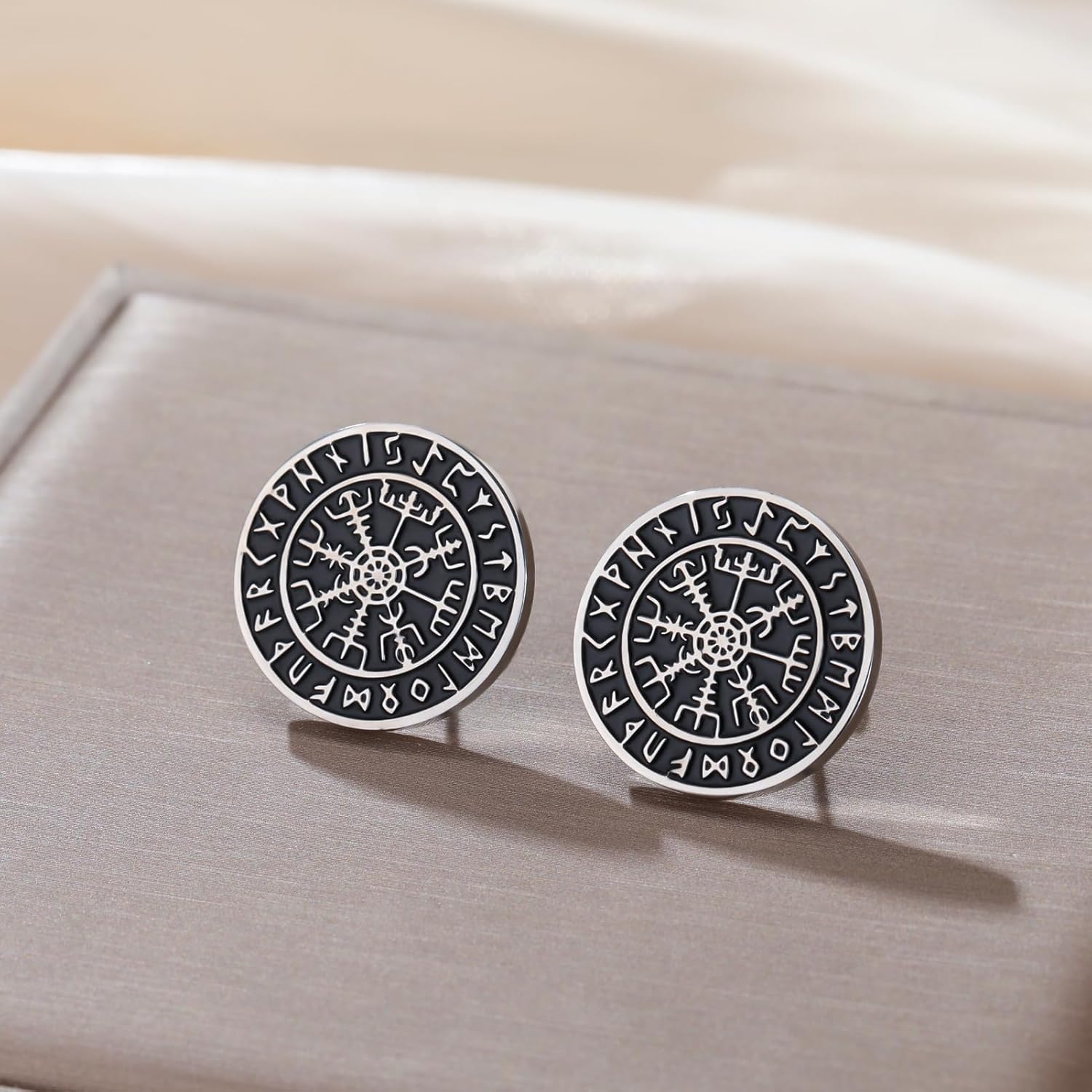 LIKGREAT Viking Compass Stud Earrings Stainless Steel Norse Rune Vegvisir Punk Stud Earrings Nordic Protection Symbol Mystic Viking Jewelry For Women Men - Image 7