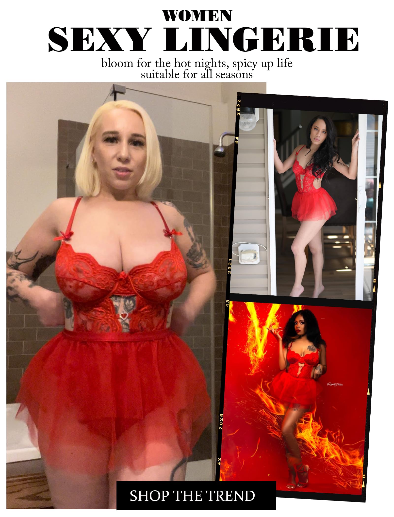 WBDWWTD Seksowny komplet bielizny Koronkowe body na fiszbinach z odpinaną mini spódniczką z siateczki Bielizna typu push-up typu Teddy