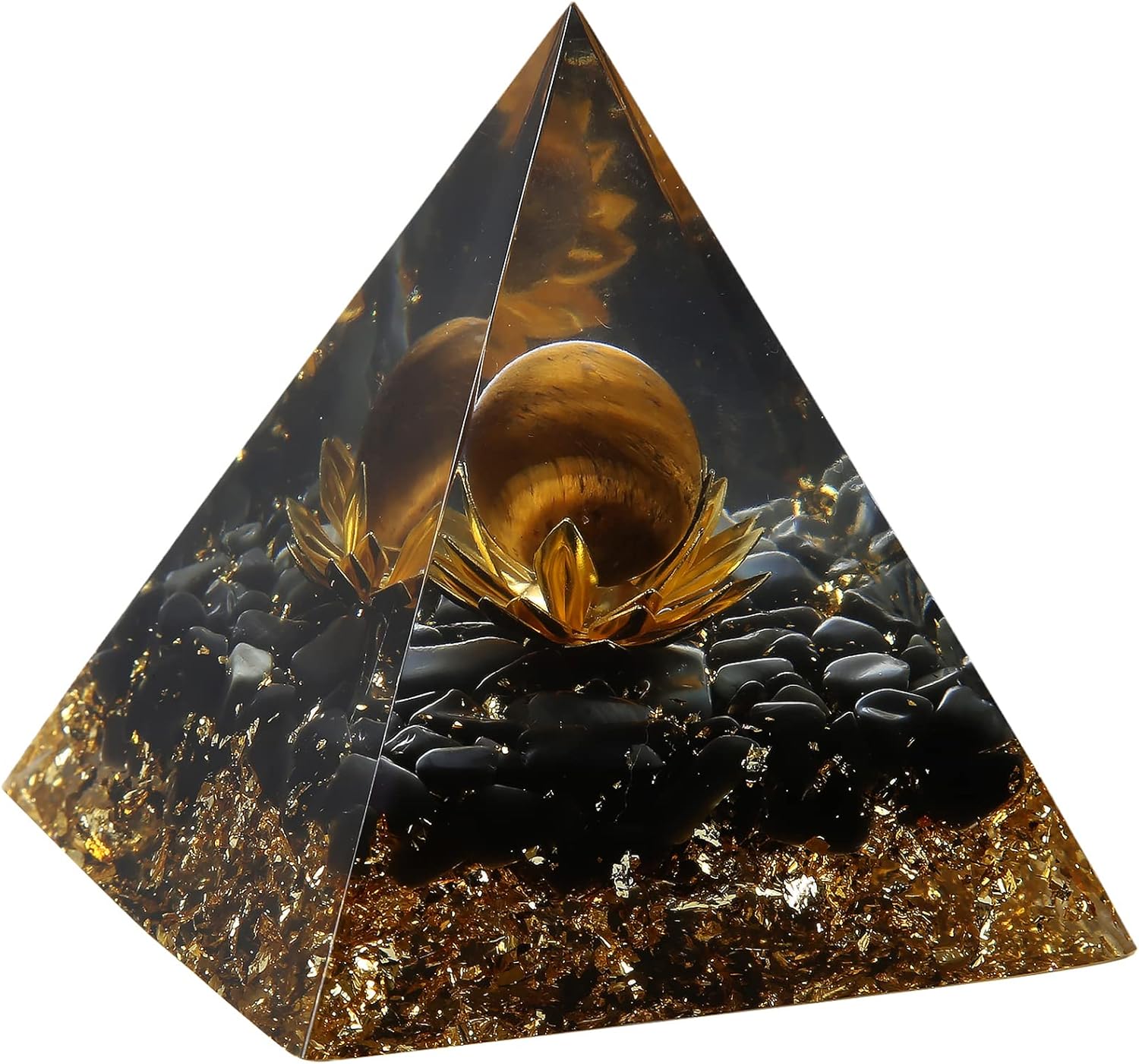 Orgone Pyramid – Positive Energy Source for Meditation, Stress Relief, Wealth Attraction | Crystal Pyramid Orgonite with Protection Crystals | Ideal Energy Generator & Stylish Room Decor