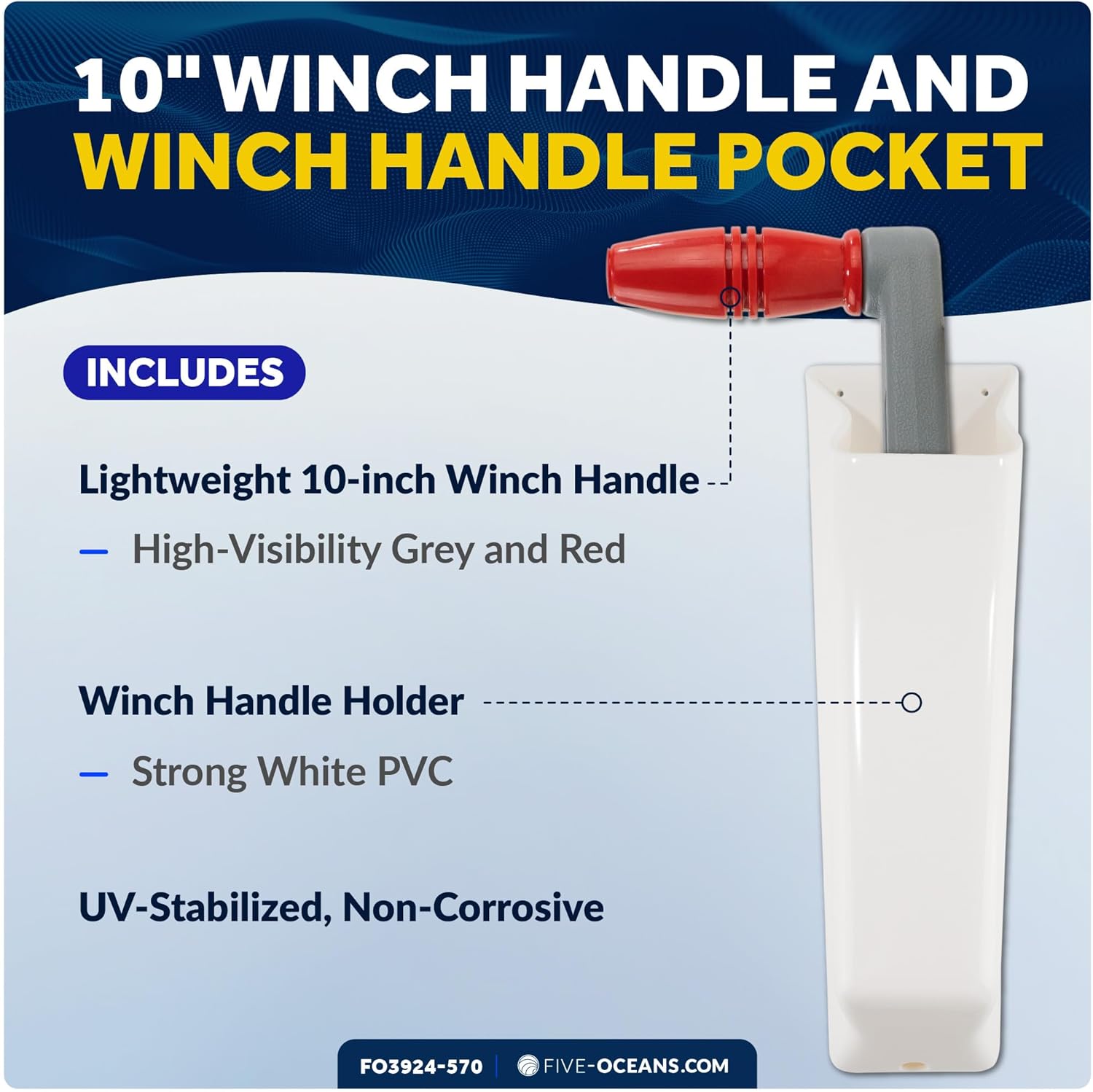 Five Oceans Floating Sailboat Winch Handle & Winch Handle Holder Pocket Set - Durable Marine-Grade Design