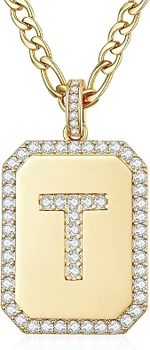 14K Gold Initial Necklace, Square Letter Pendant with Figaro Chain, Personalized Minimalist Jewelry Gifts