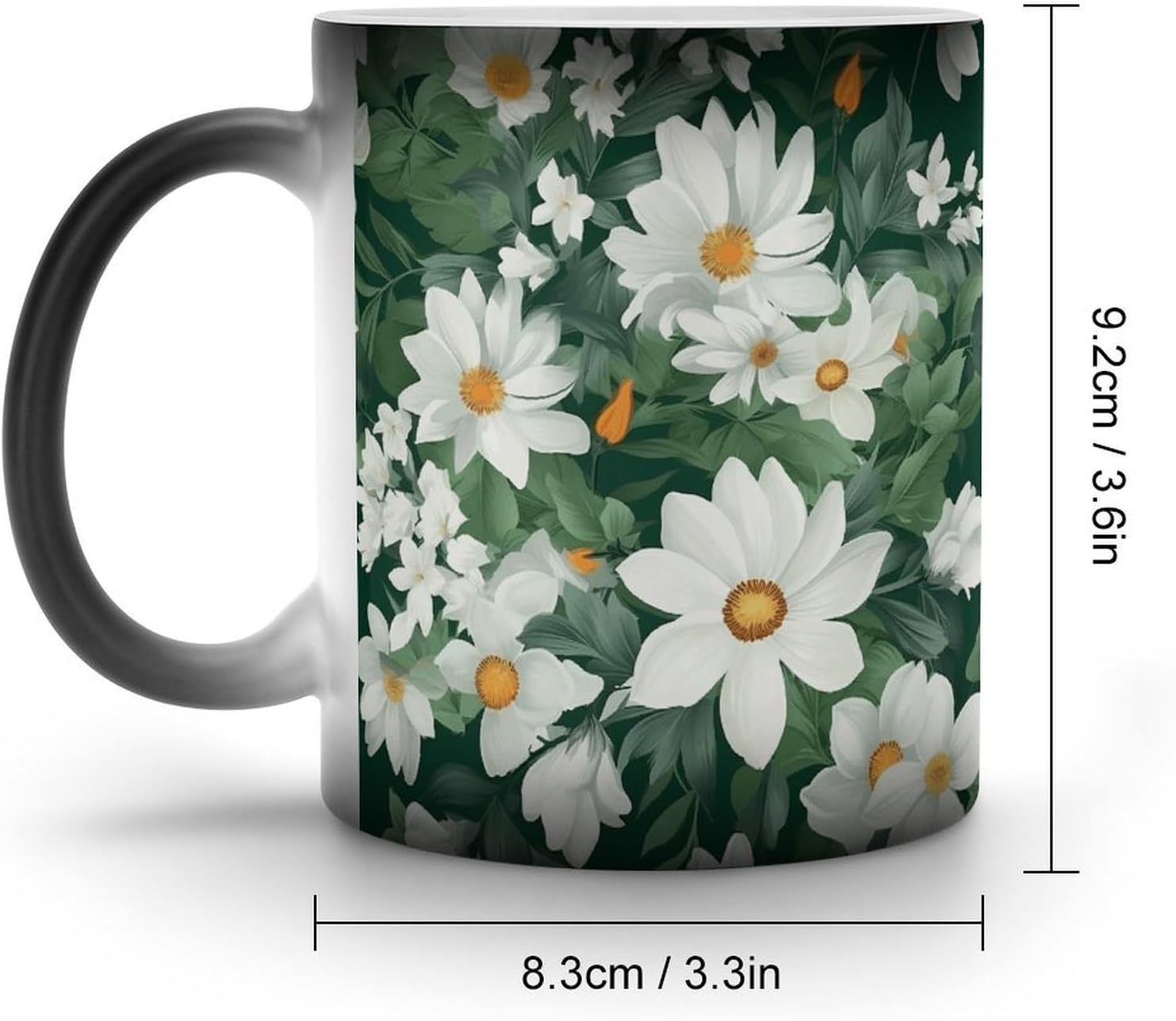 Color Changing Cups,Green Leaves And White Flowers Printed 11 Oz Ceramic Cups for Birthday Men Women