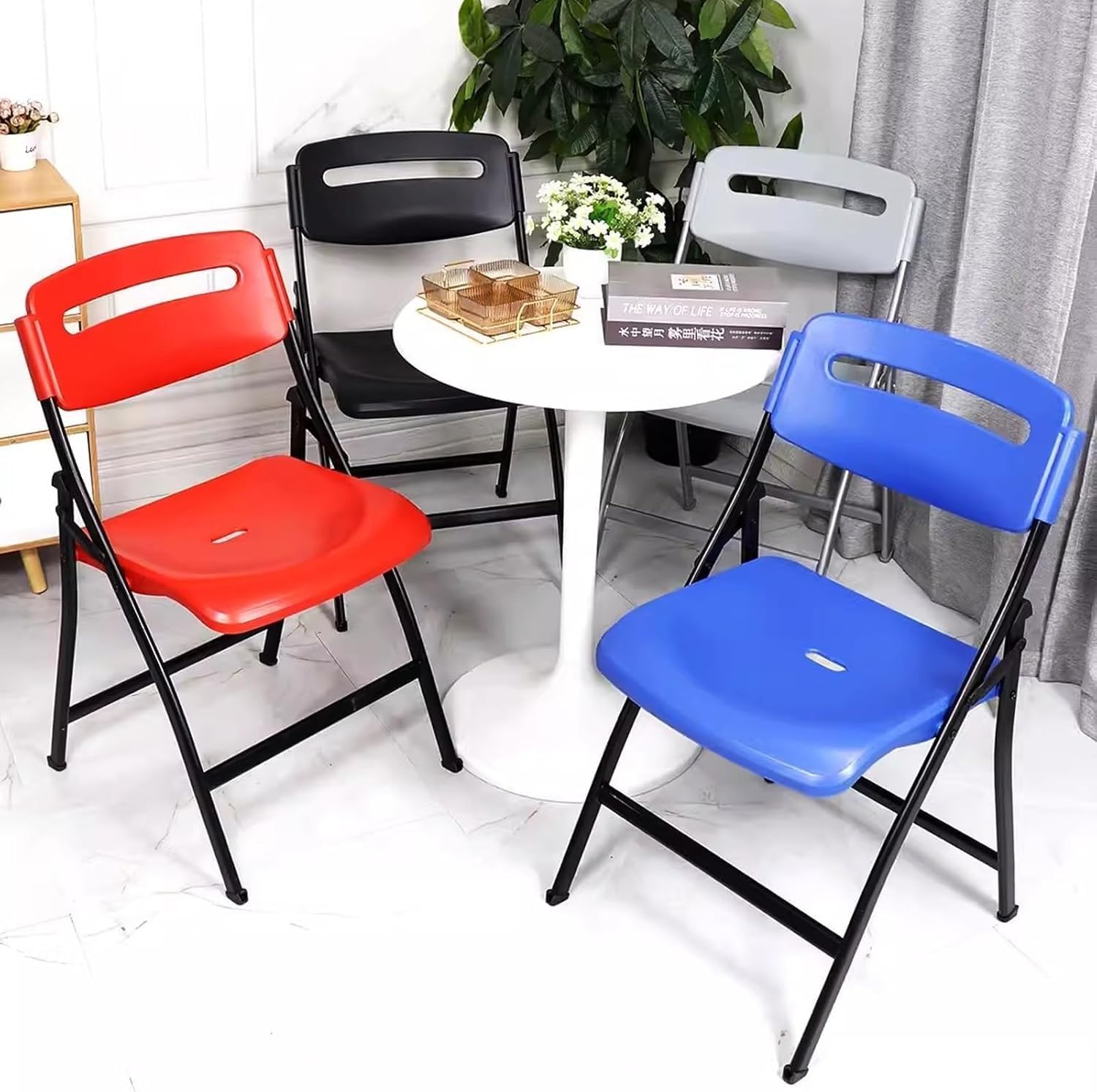 Folding Chairs, Portable Stacking Indoor Outdoor Seating for Home, Yard, Garden, Parties, Events(Red)