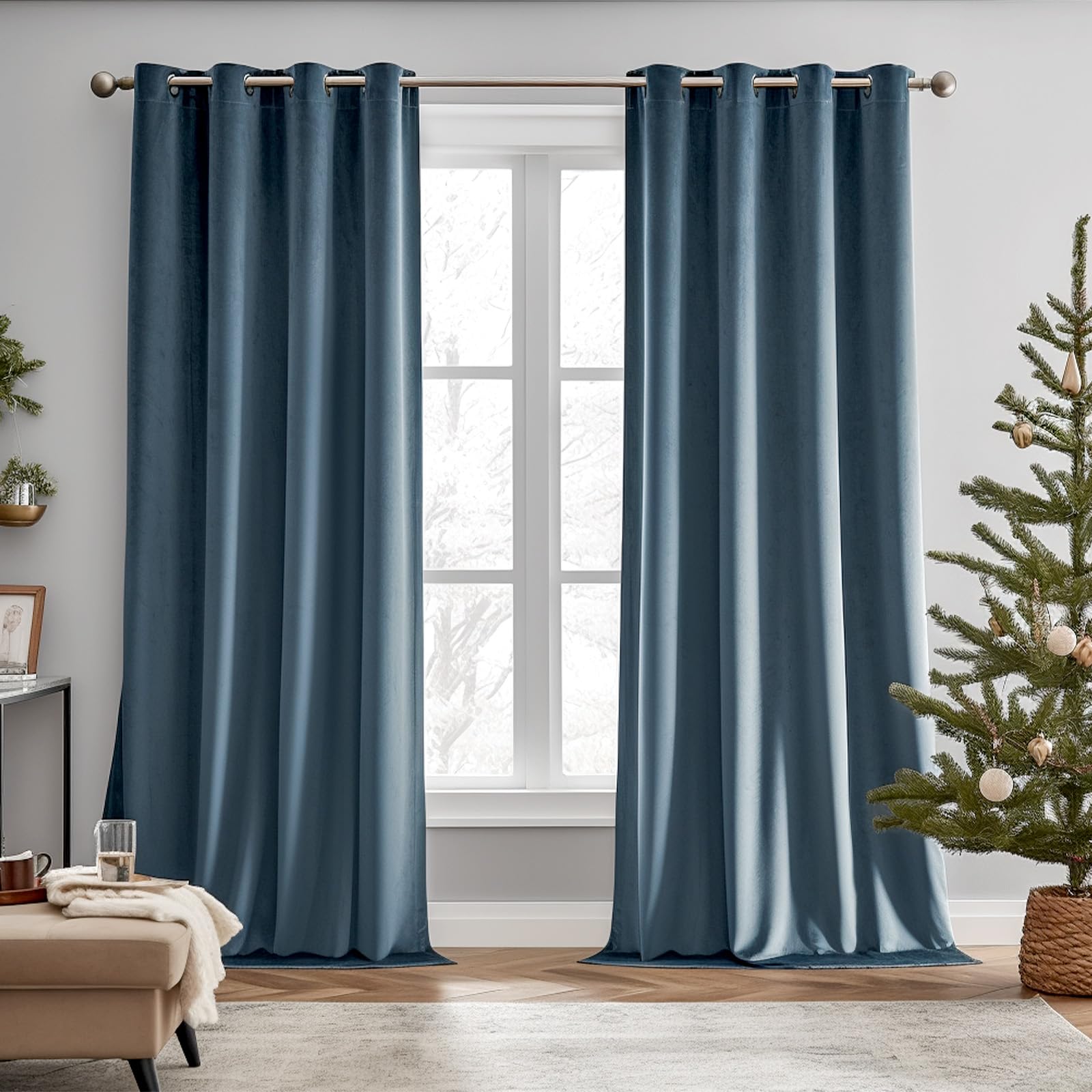 Lazzzy Blackout Velvet Curtains Blue Thermal Insulated Curtains 96 inch ...