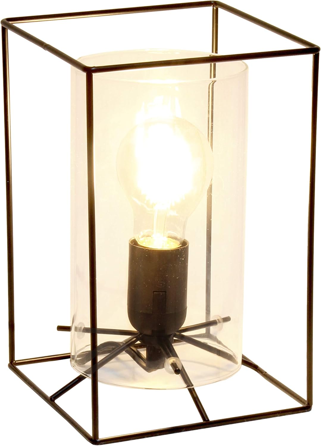 Elegant Designs LT2069-CLR Small Exposed Glass and Metal Table Lamp, Black and Clear