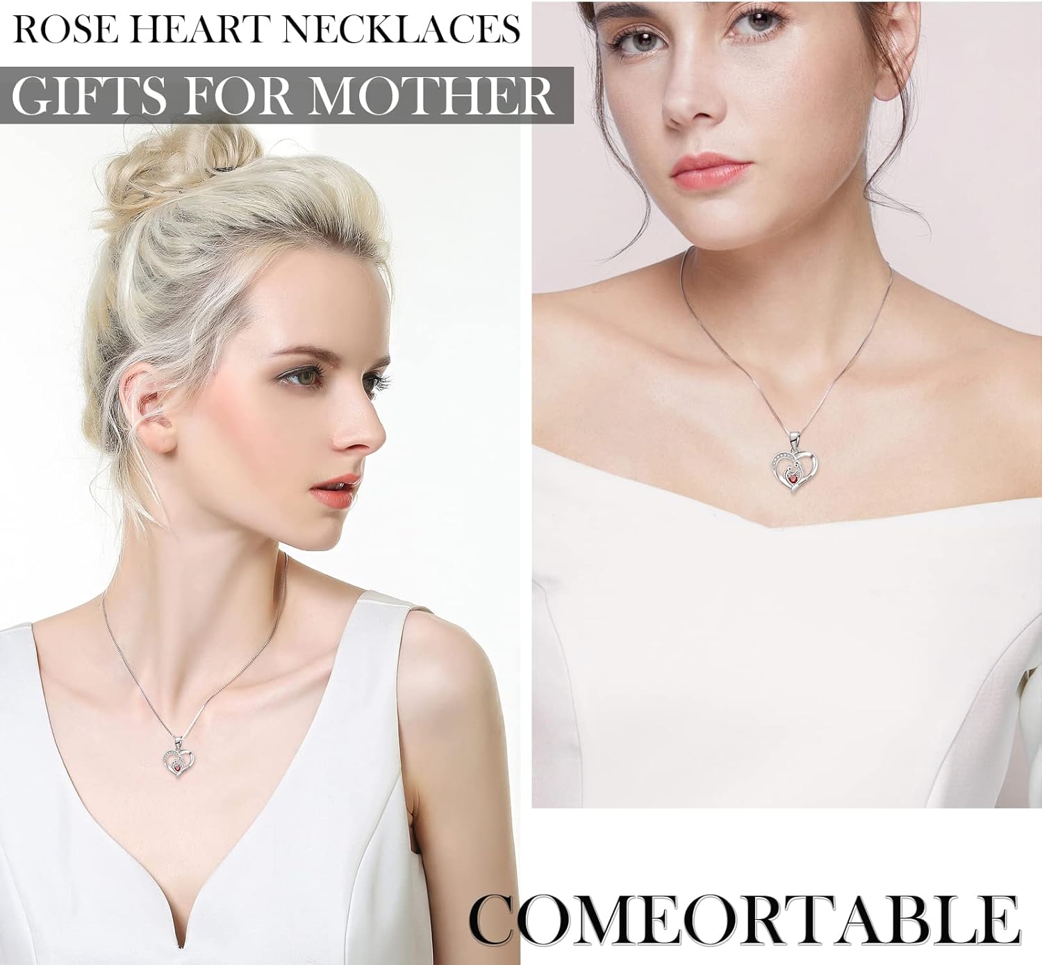 WILLSHINE Mothers day gifts for Mum,Real Red Rose Box with Heart Silver Necklace,Eternal Rose with Mother Garnet Pedant,Crystal Necklace for Mother Gifts,Preserved Rose Birthday Gift.