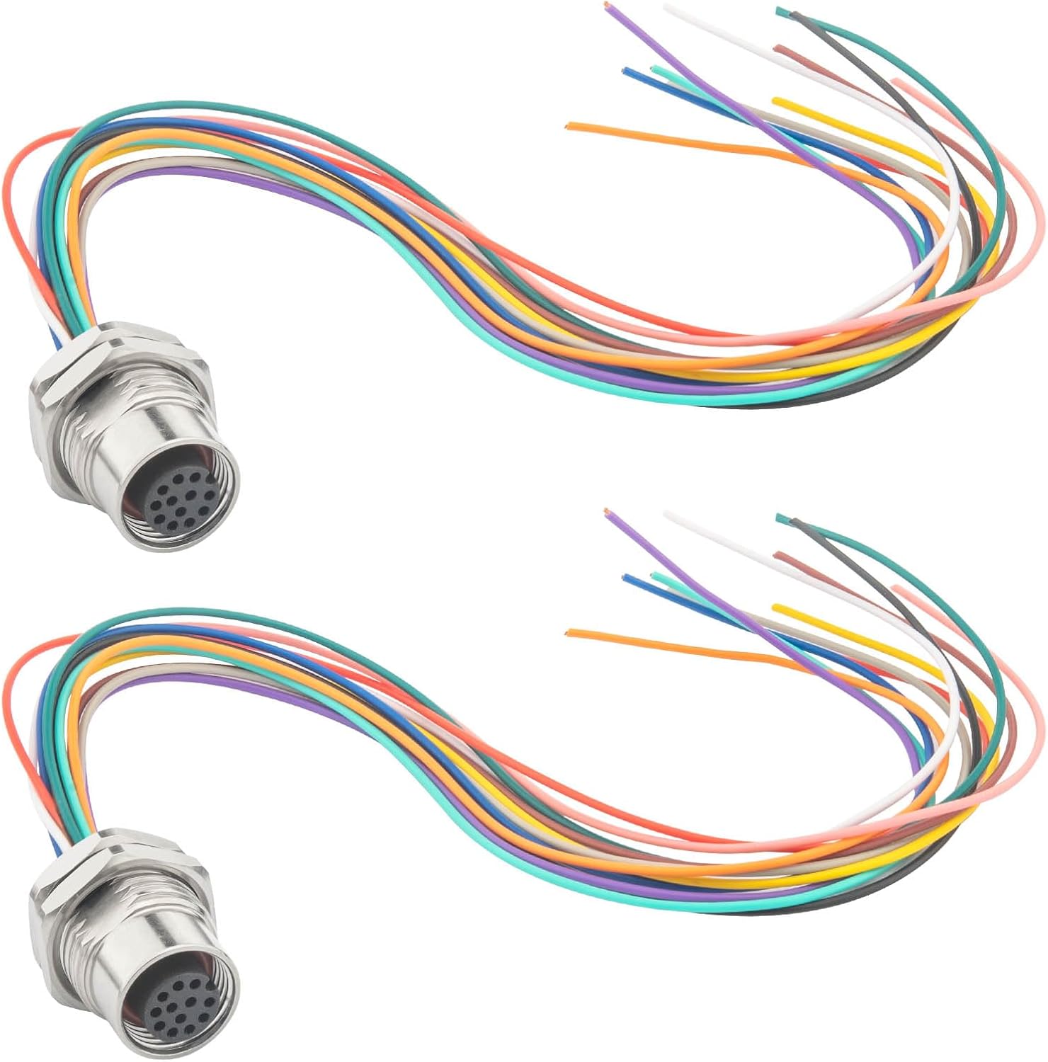 M12 Connector 12 Pin Female A Coded Aviation Sensor Cable,16mm Industrial Circular Connector,IP67 Waterproof Front Mount UnShielded Straight Electrical Cable 2 Pack