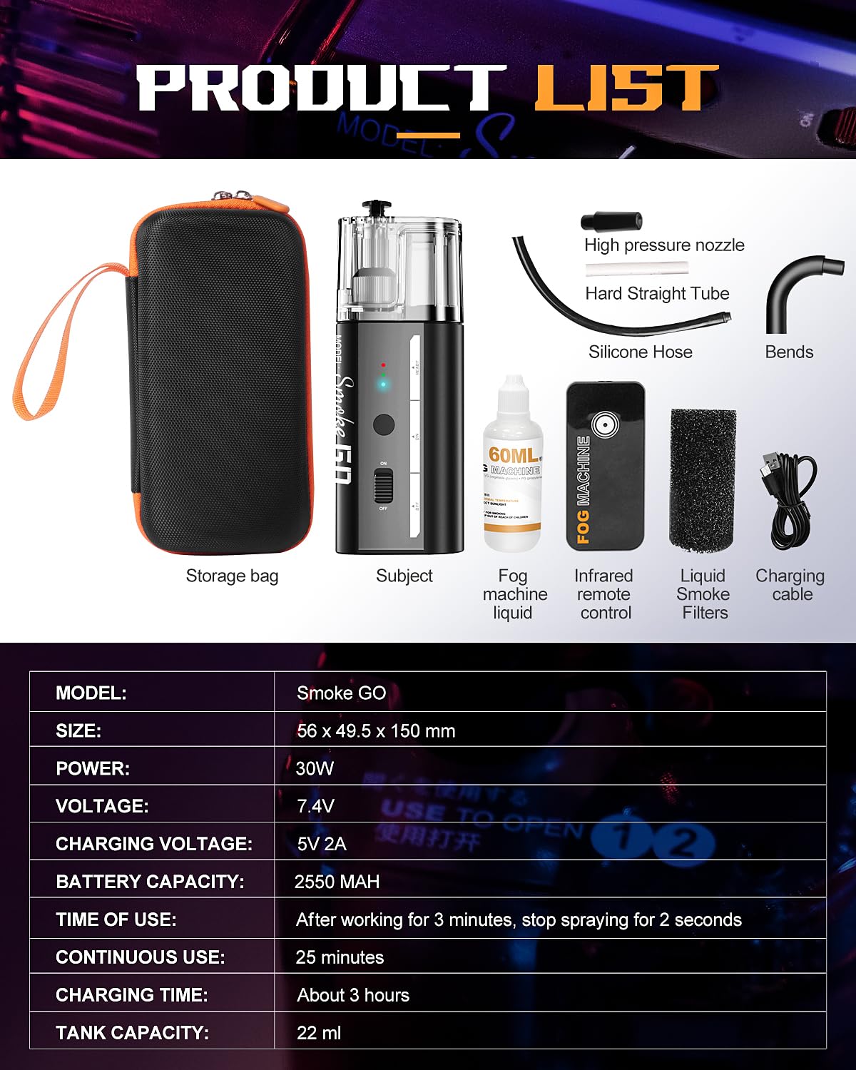 LENSGO SMOKE GO Portable Fog Machine, Handheld Mini Smoke Machine with Remote Control - 30W Rechargeable Fogger for Photography, Halloween, Parties, Weddings, Outdoor Events (SMOKE GO)