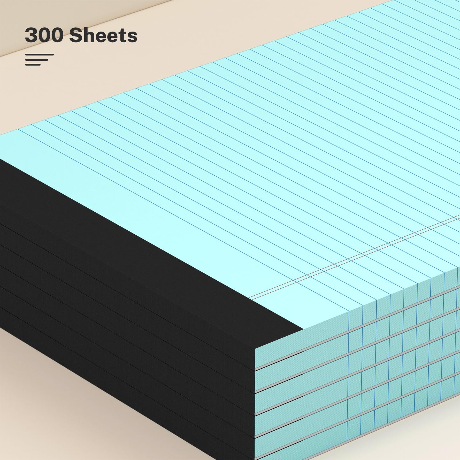 AILZFEI 300 Blatt blaue Rechtsblöcke, 21,6 x 27,9 cm, College-Papier, 6er-Pack, schmal, liniert, 50 Blatt pro Notizblock, perforierter Schreibblock, langlebig, stabile Rückseite, 20,3 x 28,9 cm