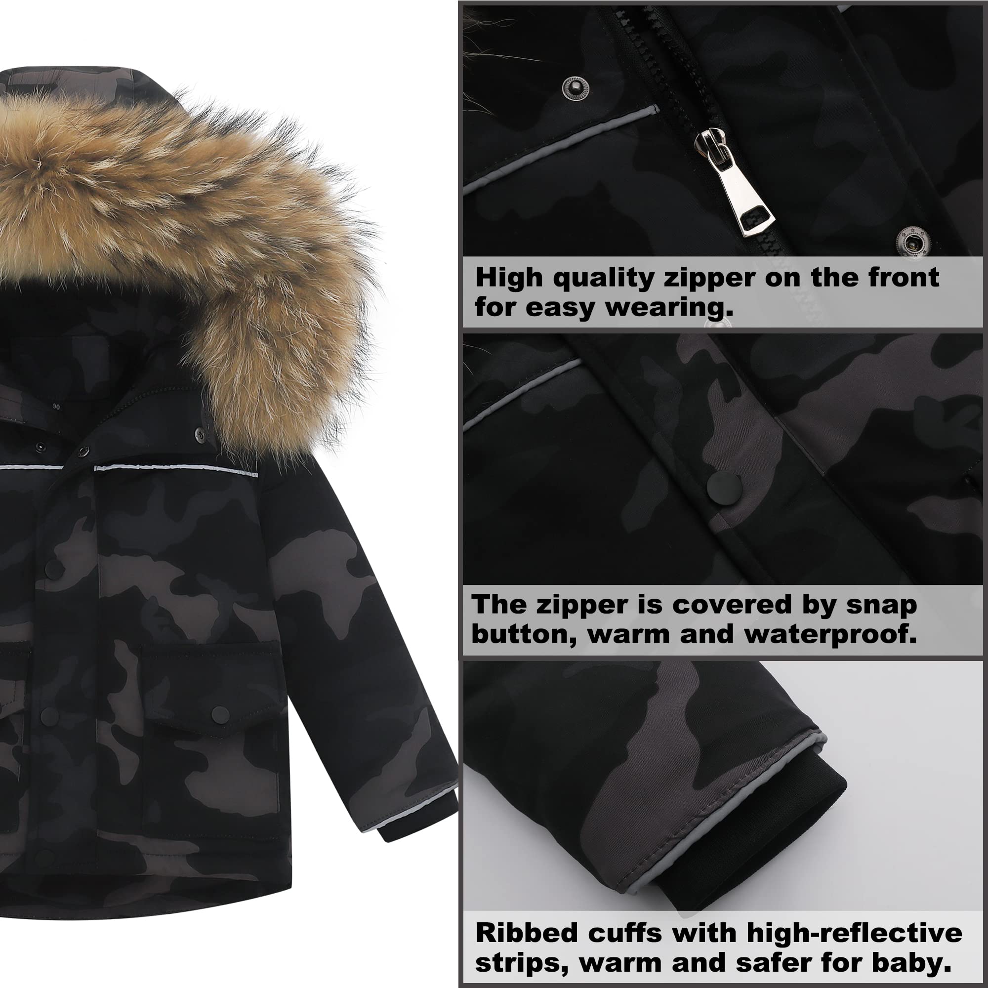 Fewlby Bambino Tuta da Sci - Piumino con Cappuccio + Pantaloni da Sci, 2 Pezzi Tuta da Neve per Bambino Completo da Neve Caldo Invernale Salopette e Giacca