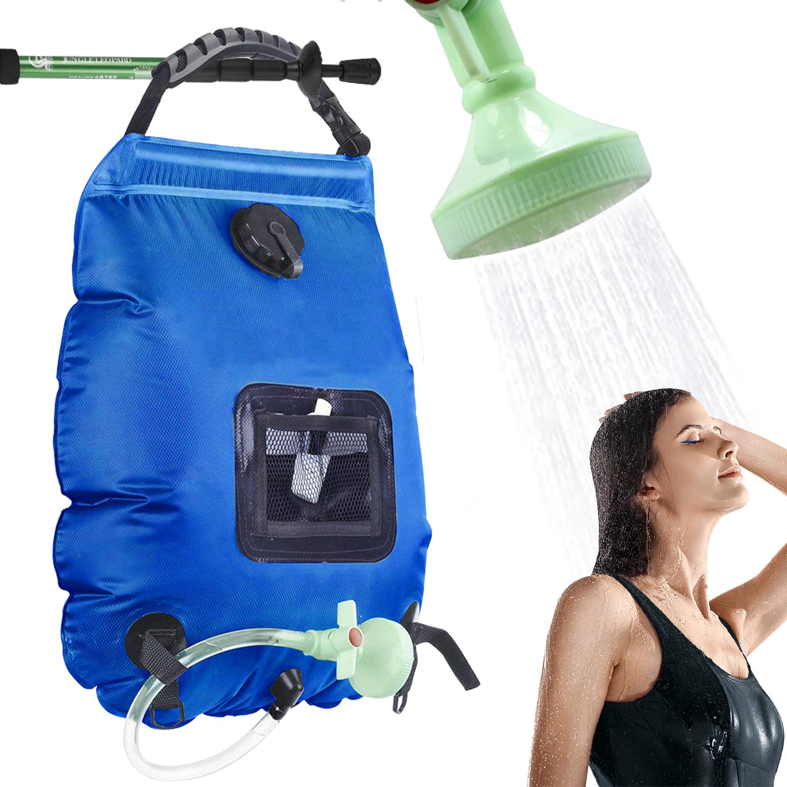 HISFFOG Solar Portable Shower Bag, 5 Gal/20L Solar Heating Camping Shower Bag with Removable Hose&On-Off Switchable Shower Head, Compact Camping Shower for Camping, Hiking, Traveling, Beach Swimming