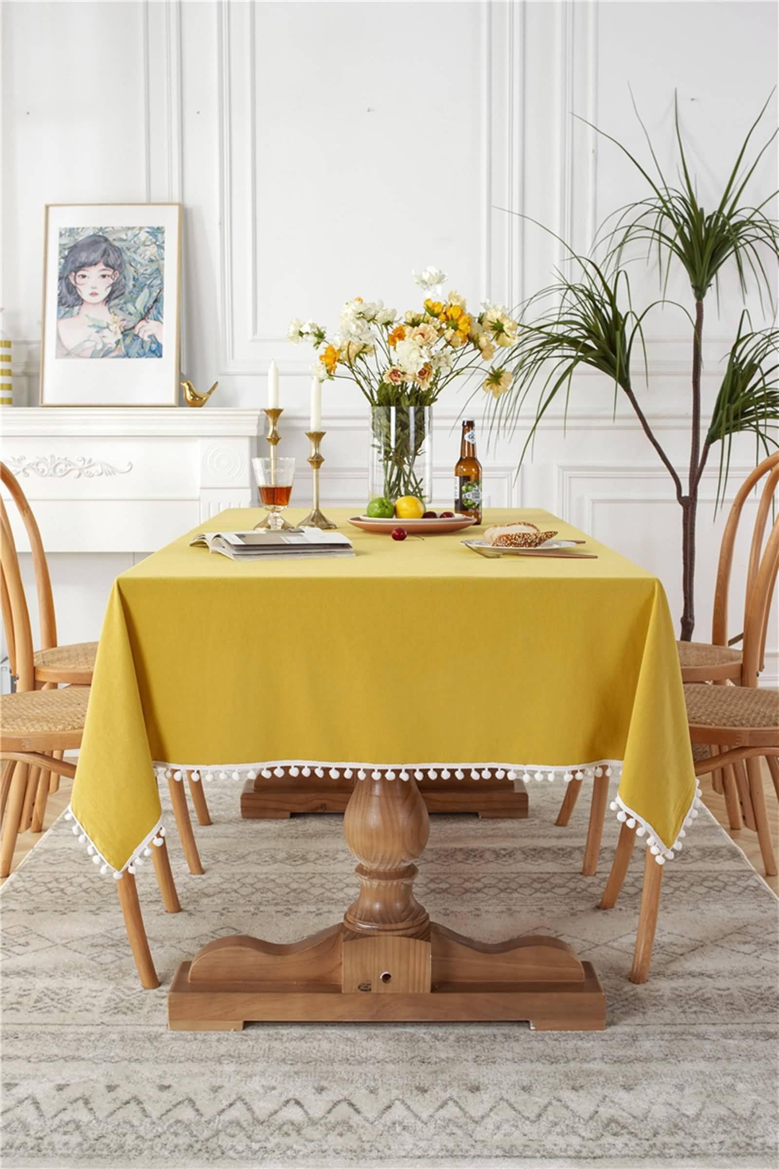 Tovaglie Antimacchia Rettangolari, Tovaglie 140 x 220 cm Colore puro in Pizzo di cotone Copritavolo per Tavolo da Pranzo, Cucina, Festa CompleannoGiallo