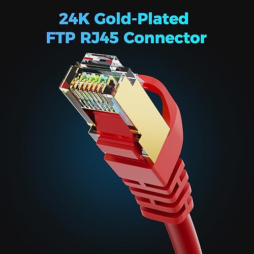 Miniatura 5 de Cable Ethernet Cat 7 de 30 pies, cable de Internet de alta velocidad de 10 Gbps, blindado SFTP, cobre puro OFC, cable de red LAN RJ45 CAT7