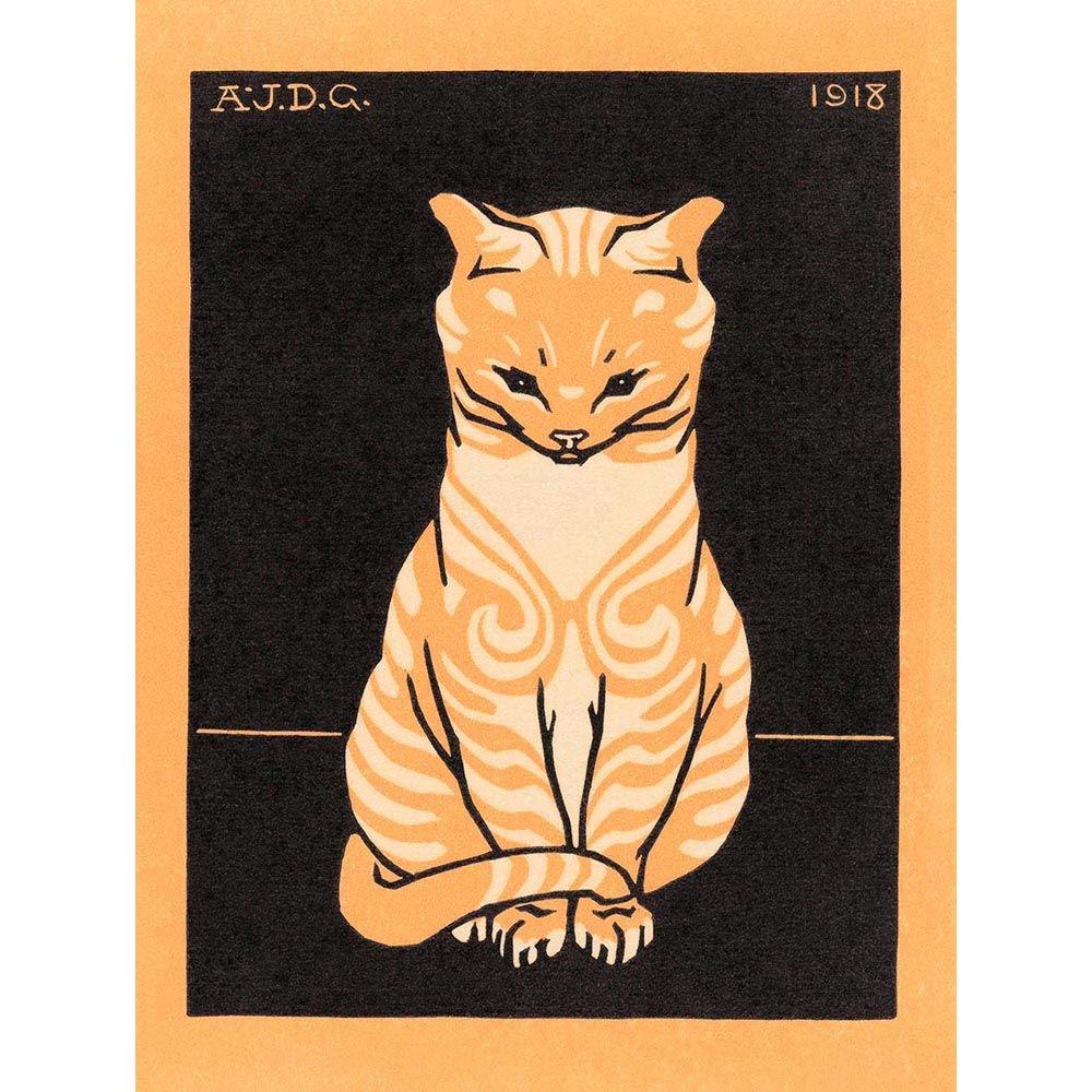 Wee Blue Coo Sitting Tabby Cat Julie De Graag Art Print Poster Wall Decor 12X16 Inch