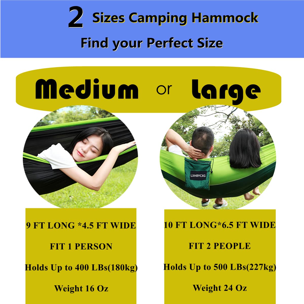 Camping Hammock Double & Single Portable Hammocks Ultralight Nylon Parachute Hammocks with 2 Tree Straps for Backpacking, Travel, Beach, Backyard, Camping, Hiking (Medium, Camouflage)