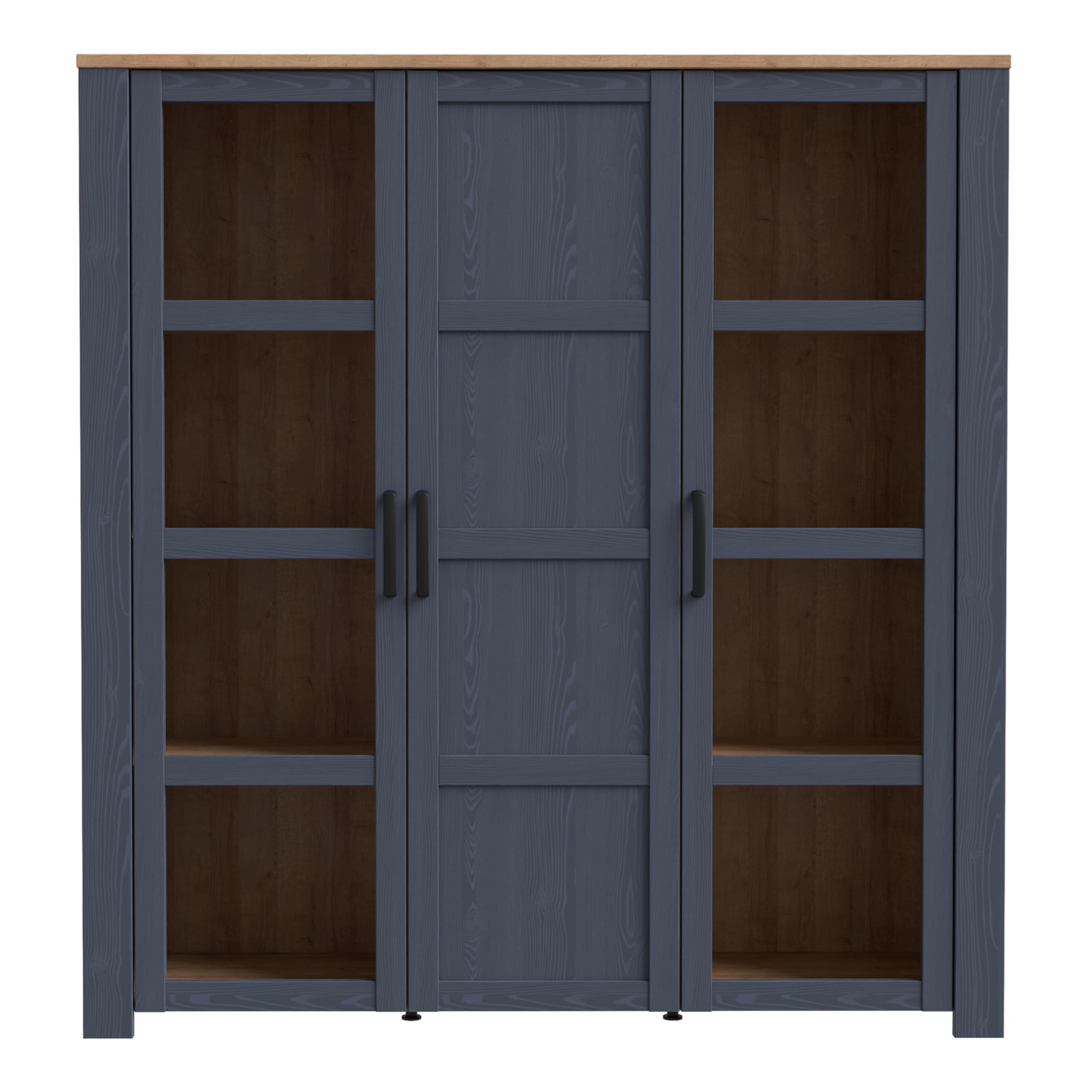 Furniture To Go | Bohol, Riviera Oak & Navy, Large Display Cabinet inc. 4X LED Lights