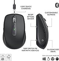 Vista 8 de Logitech MX Keys - Mini teclado + mouse inalámbrico MX Anywhere 3S - escritura fluida, teclas retroiluminadas, desplazamiento rápido, USB-C