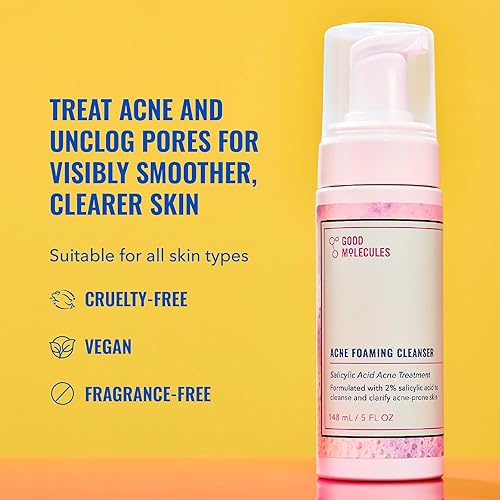 Miniatura 2 de Good Molecules Limpiador espumoso para el acné, limpiador de espuma de ácido salicílico al 2 %, lavado facial suave para el acné con hamamelis y